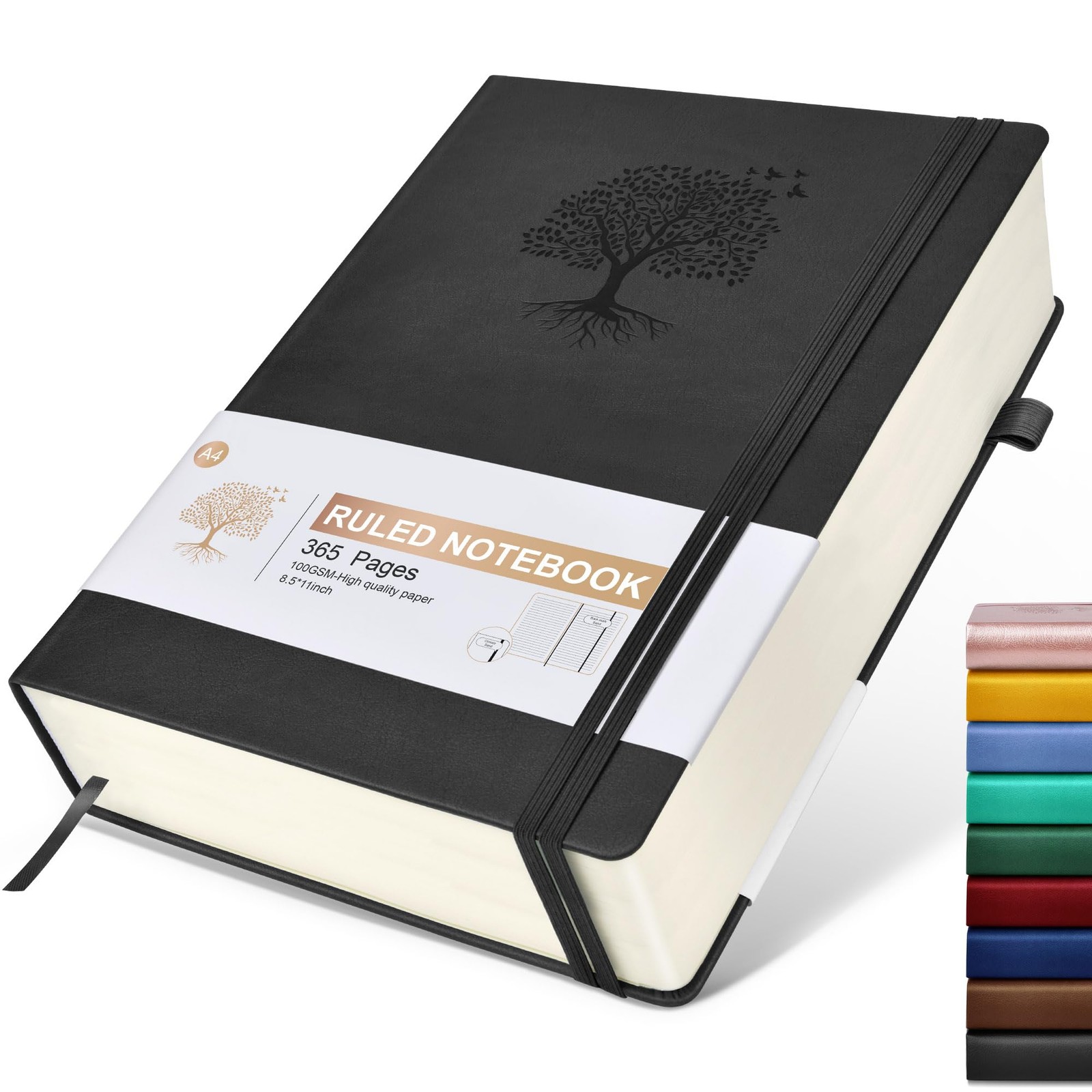 Lined Journal Notebook, 365 Pages A4 Large Journals for Lined, Black
