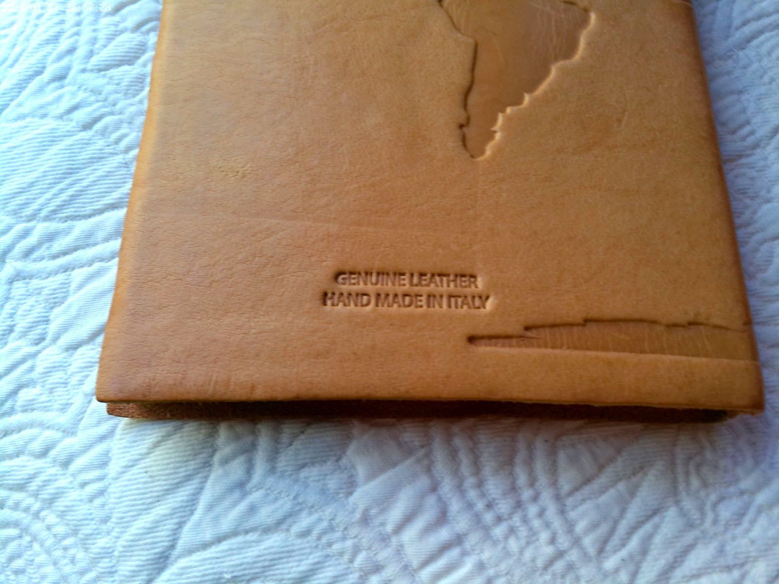 HANDMADE ITALY GENUINE LEATHER LINED PAGE JOURNAL EMBOSSED MAP SADDLE COLOR