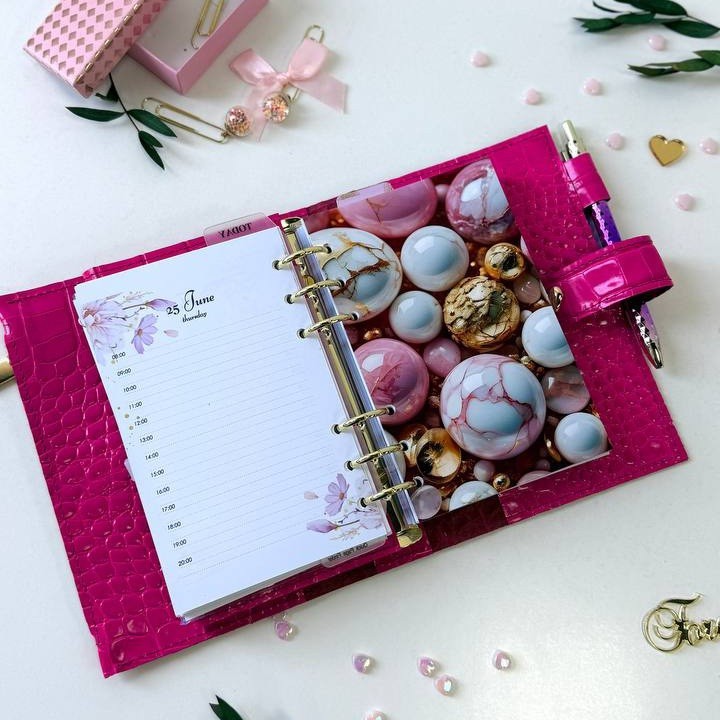 Luxury A6 Fuchsia Croc Genuine Italian Leather Planner – Pink Dated Organizer