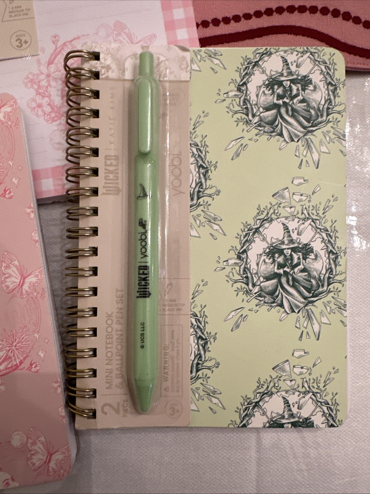 Wicked Paper Lot Yoobi Glinda Elphaba New Target Notebooks Pen Sealed Pink Green