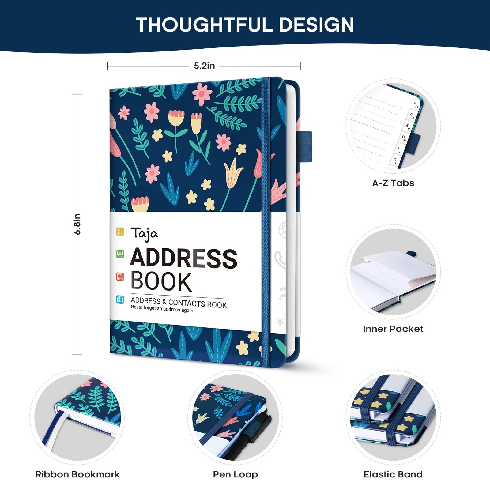 Taja Address Book with Alphabetical 158 pages, D. Spring Flower