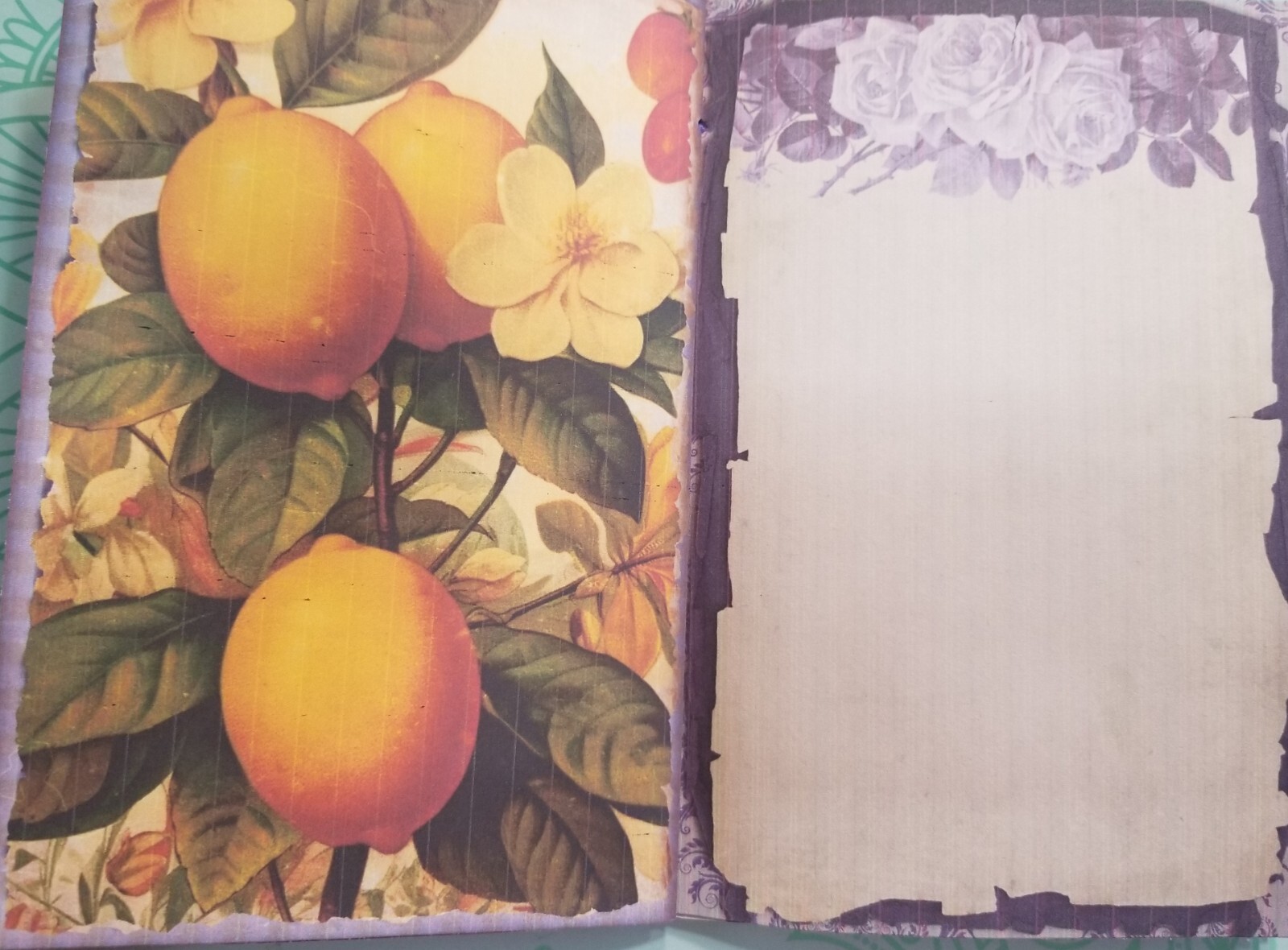 Junk Journal Booklet “LEMONS & LAVENDER” HANDMADE Pockets, Cards, Vtg. Clip