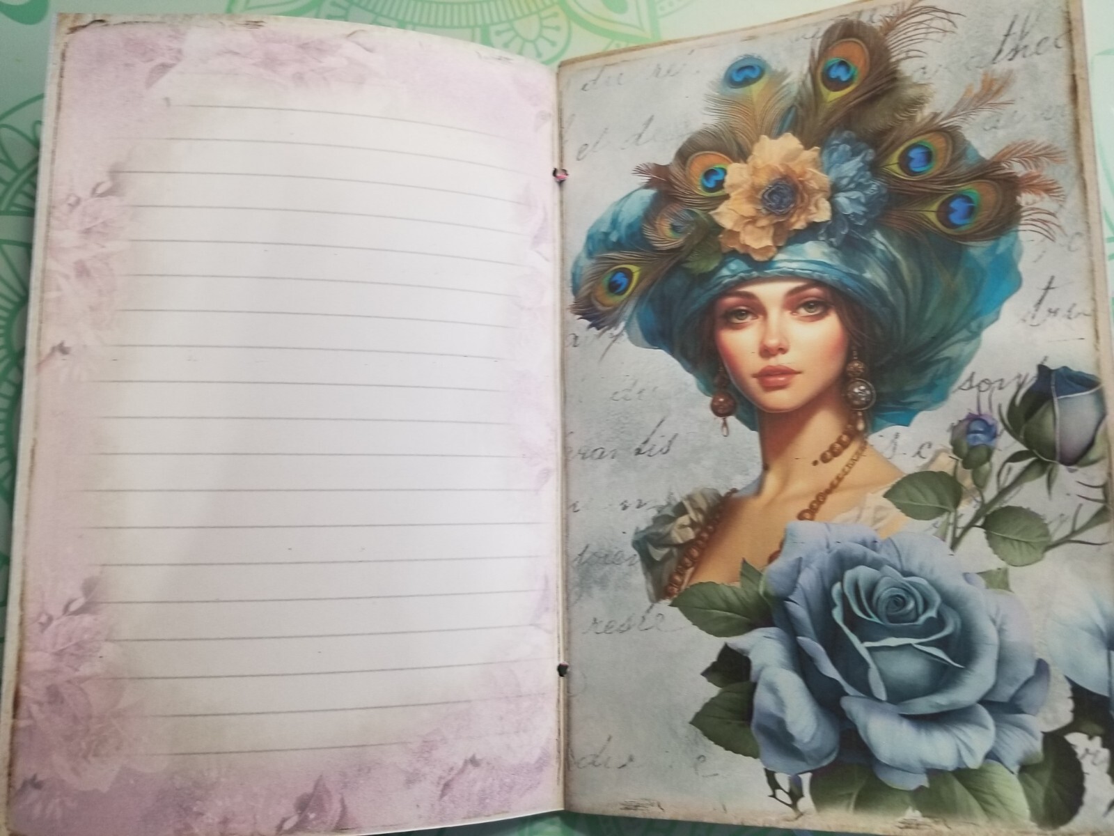 Junk Journal Booklet “VICTORIAN PEACOCK” HANDMADE Cards, Pockets, Ephemera