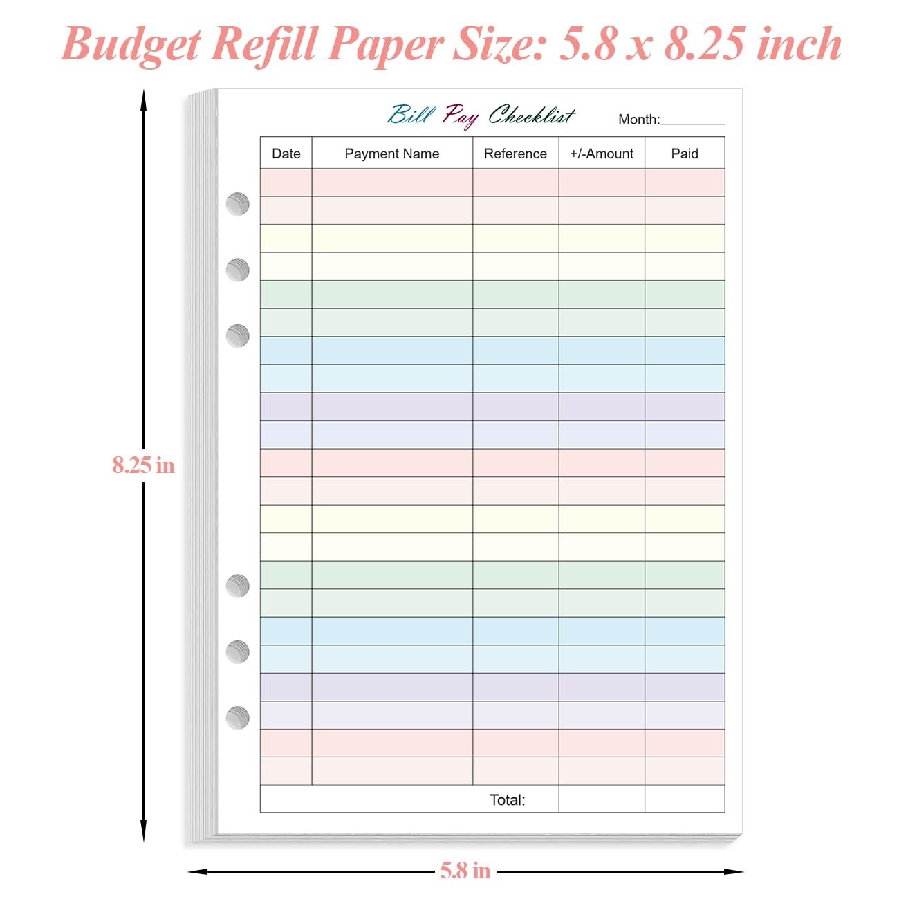 50 Sheets/100 Pages Colorful Monthly Budget Form A5 Binder 5.8×8.3 Inch