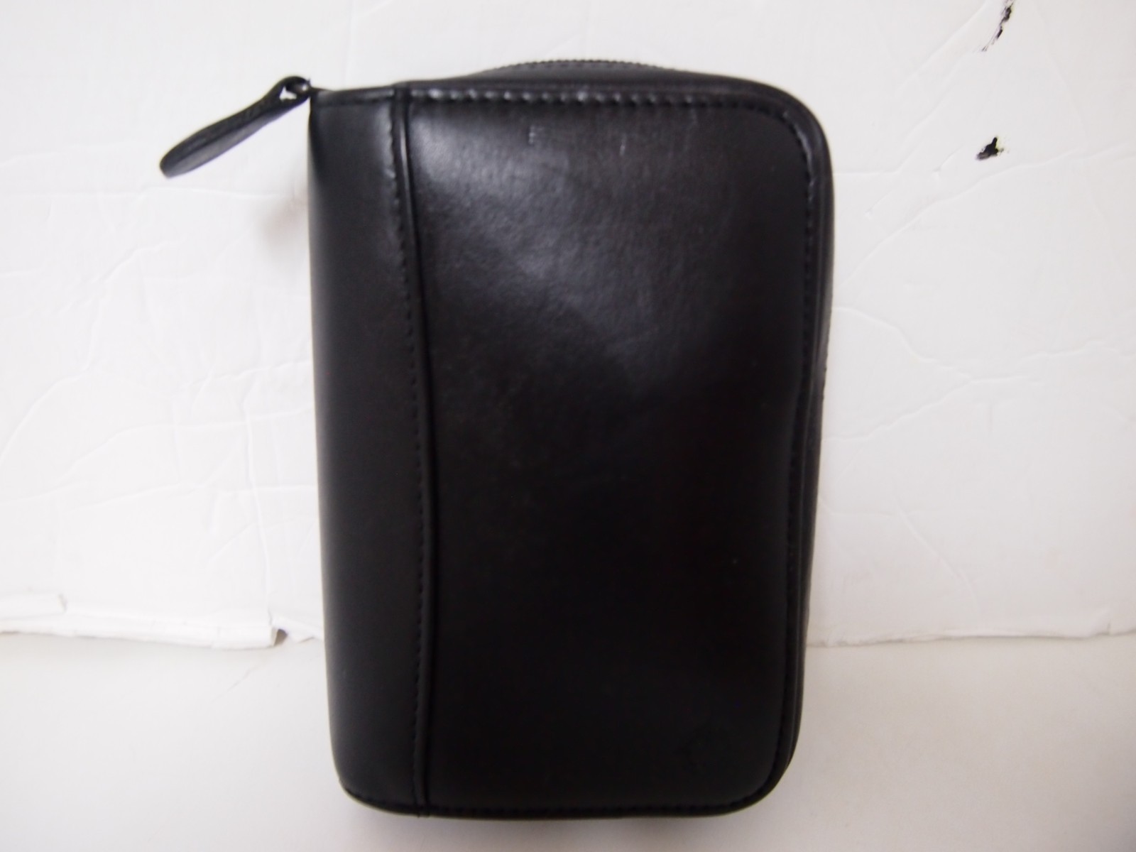 Vintage FRANKLIN COVEY Black Genuine Leather Compact full zip folder