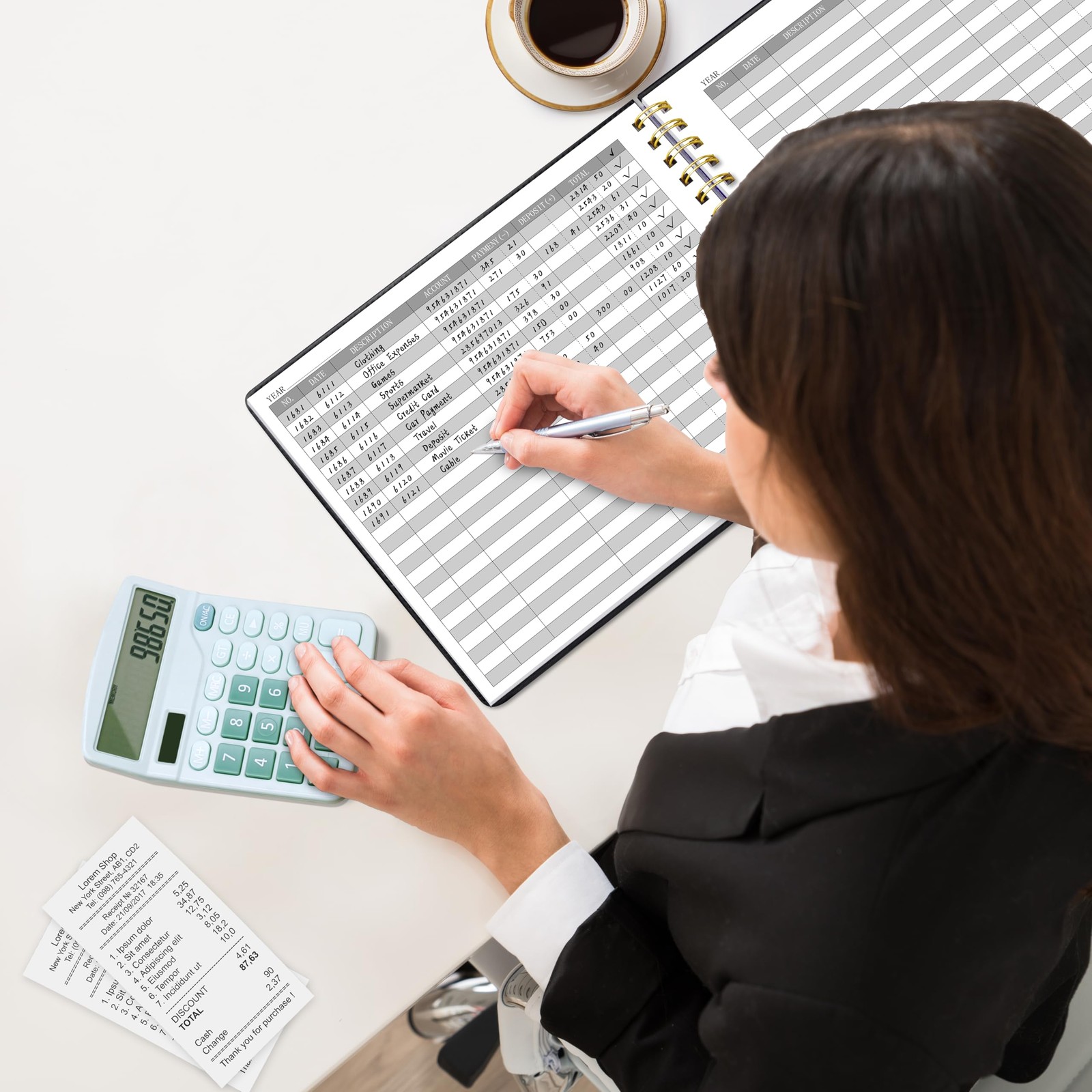HAUTOCO Hardcover Accounting Ledger Book for Small Business Bookkeeping Black