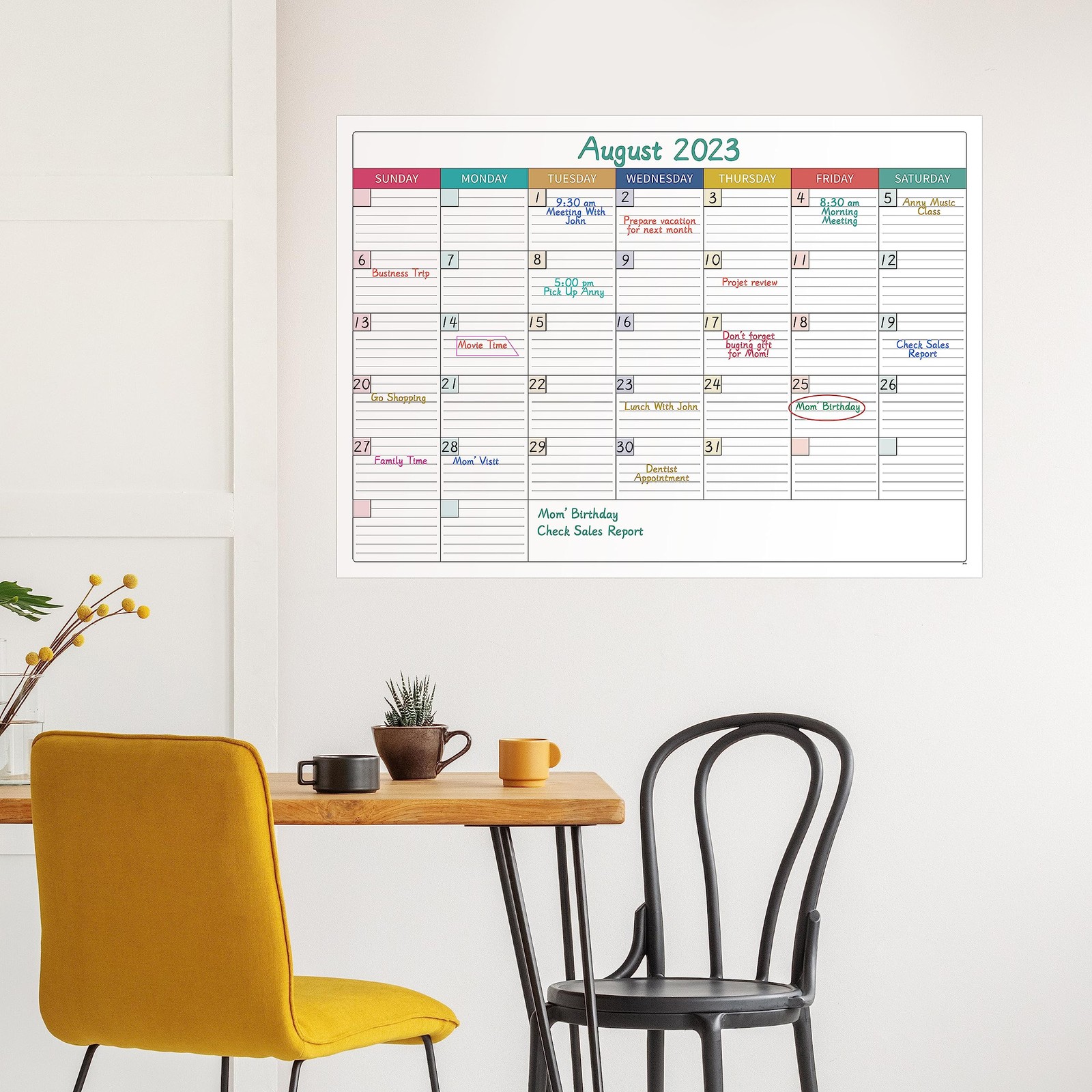 Large Dry Erase Calendar for Wall – Undated Calendar, MULTICOLORED2