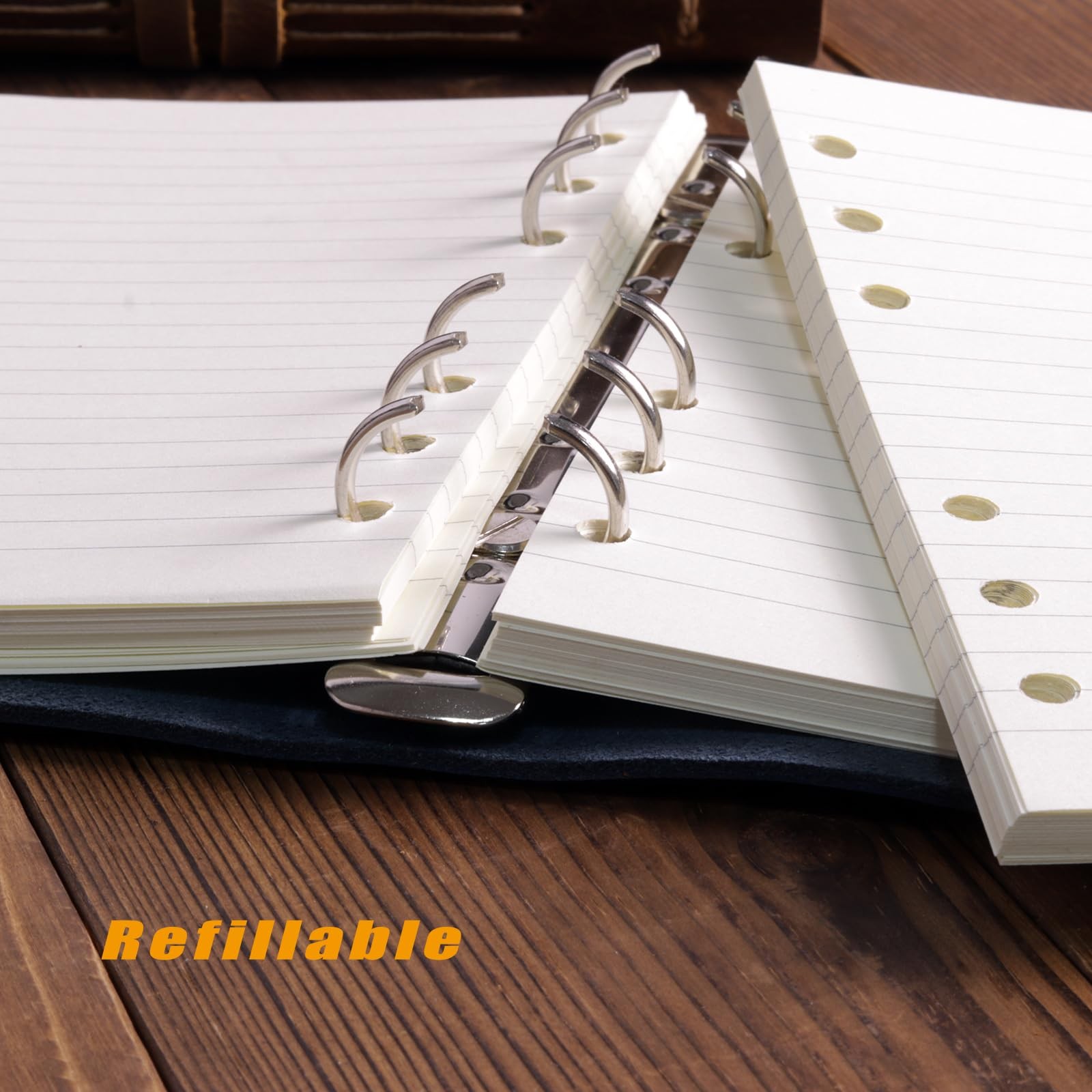 A6 Refillable Notebook,Blue Genuine Leather 5x7In 6 Ring Binder Journal for Men