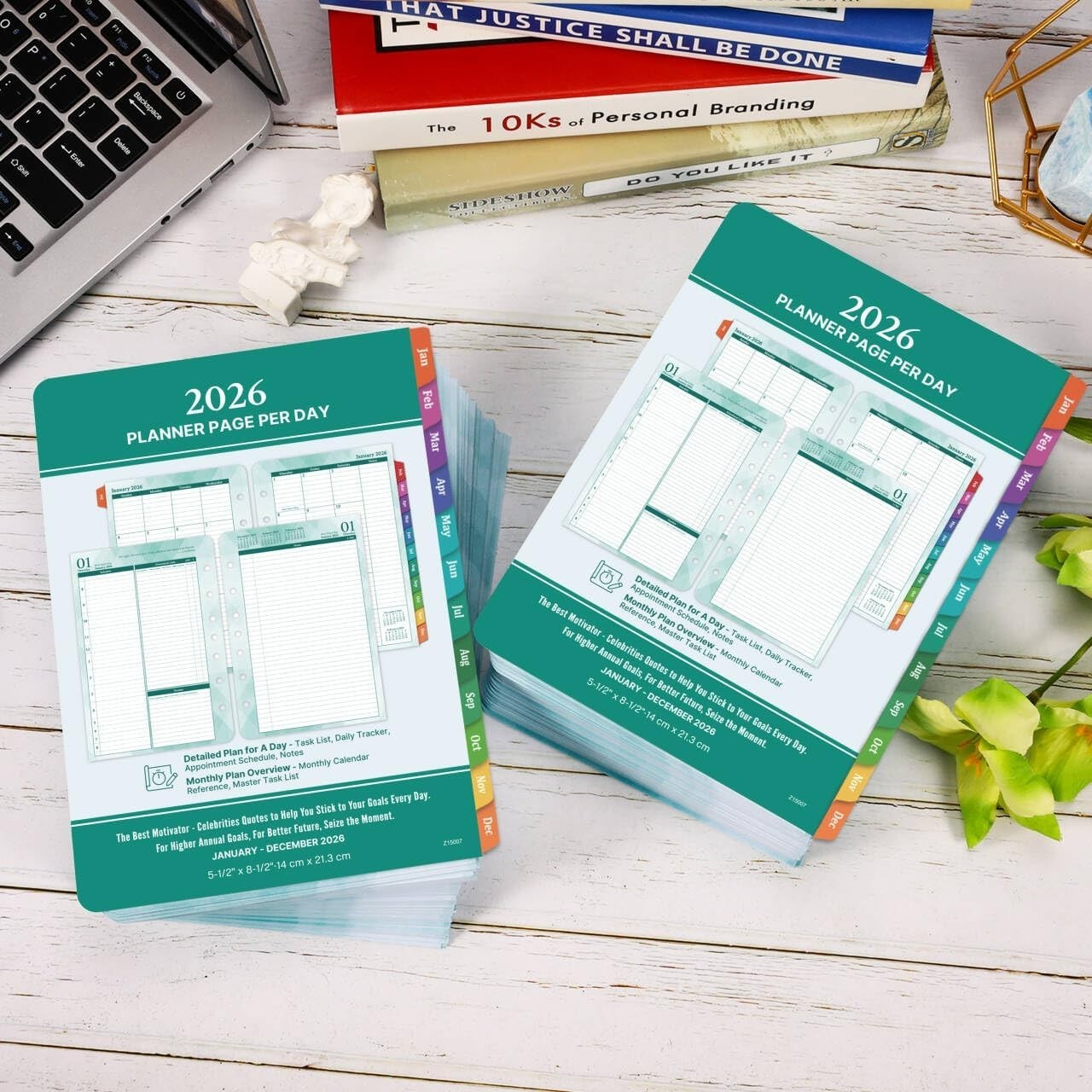 Refillable 2026 Planner – 2 Pages Per Day Organizer with Inspirational Quotes