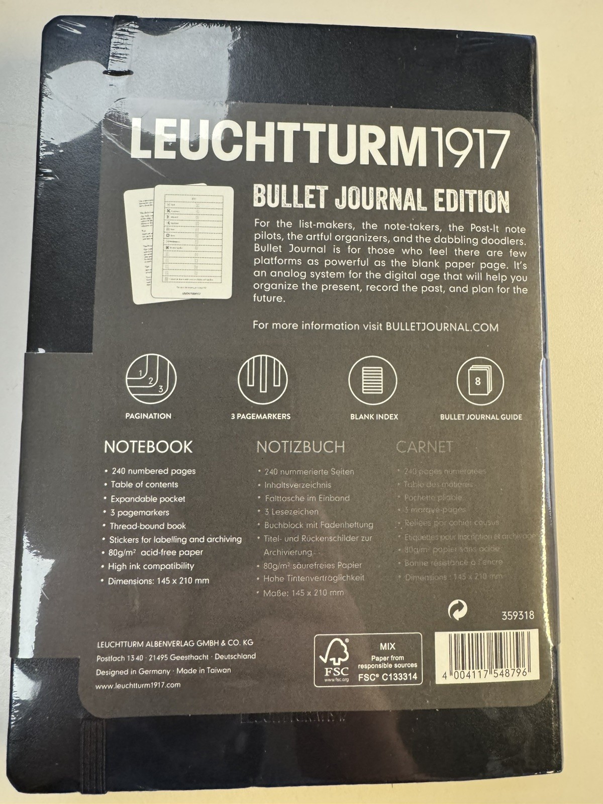Leuchtturm1917 Dotted Bullet Journal Notebook Medium A5 Black 346703 NEW