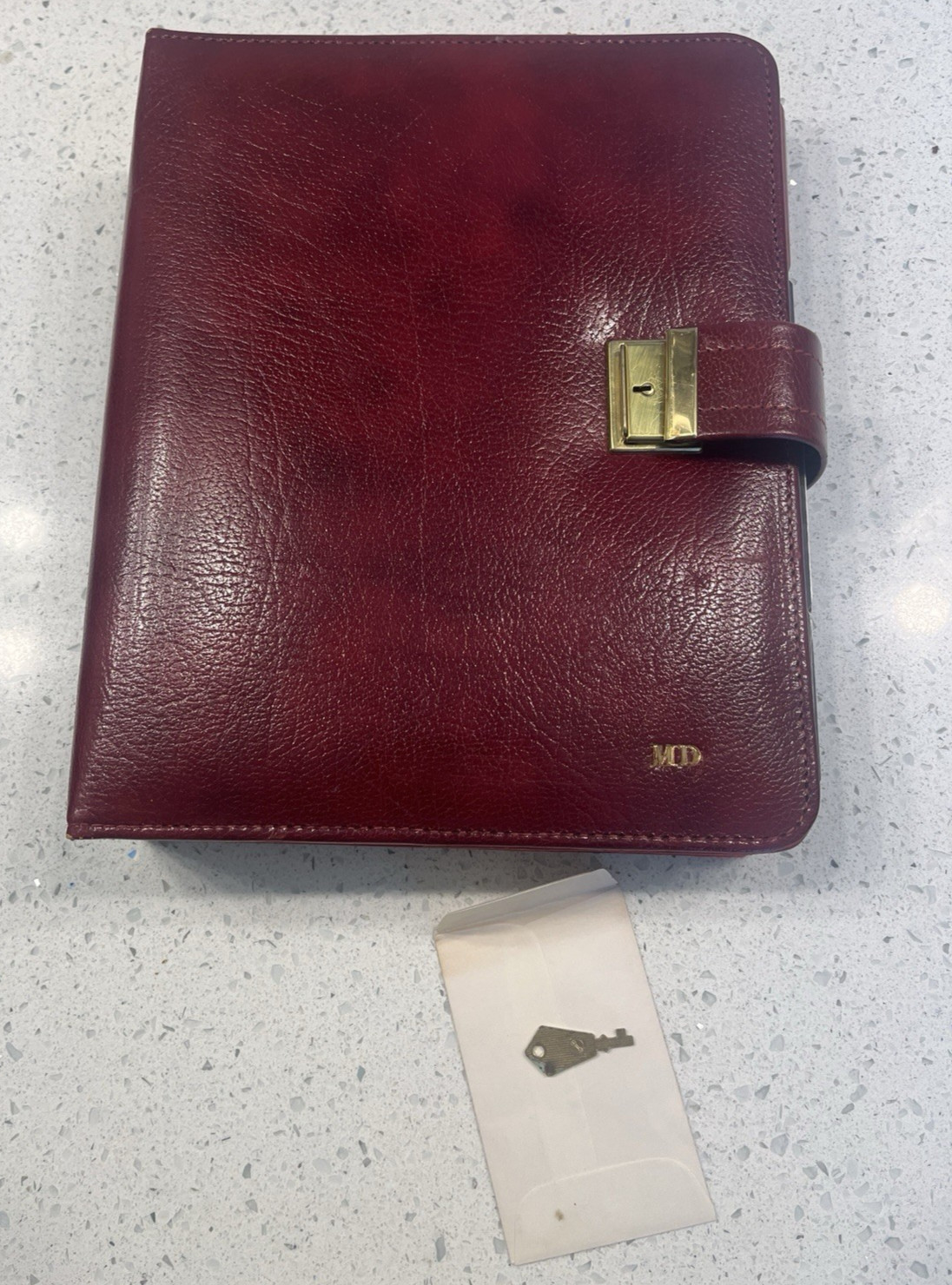 Vtg 1990s Day-Timer Financial Planner 7-Ring Red Genuine Calf EUC Dividers w/KEY