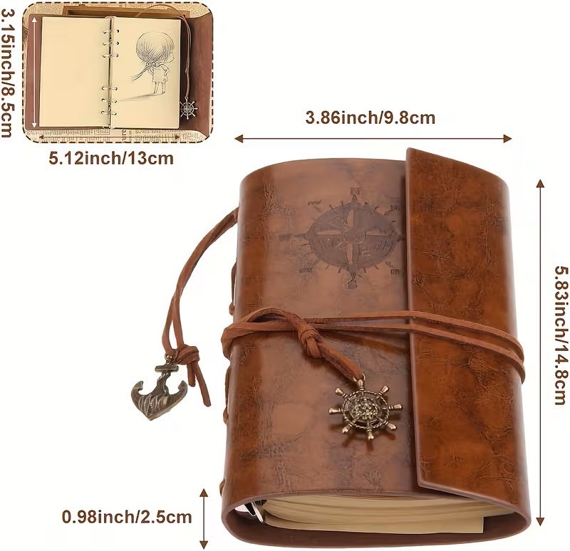 Vintage Leather Journal Refillable Notebook Nautical Compass Anchor Gift Travel