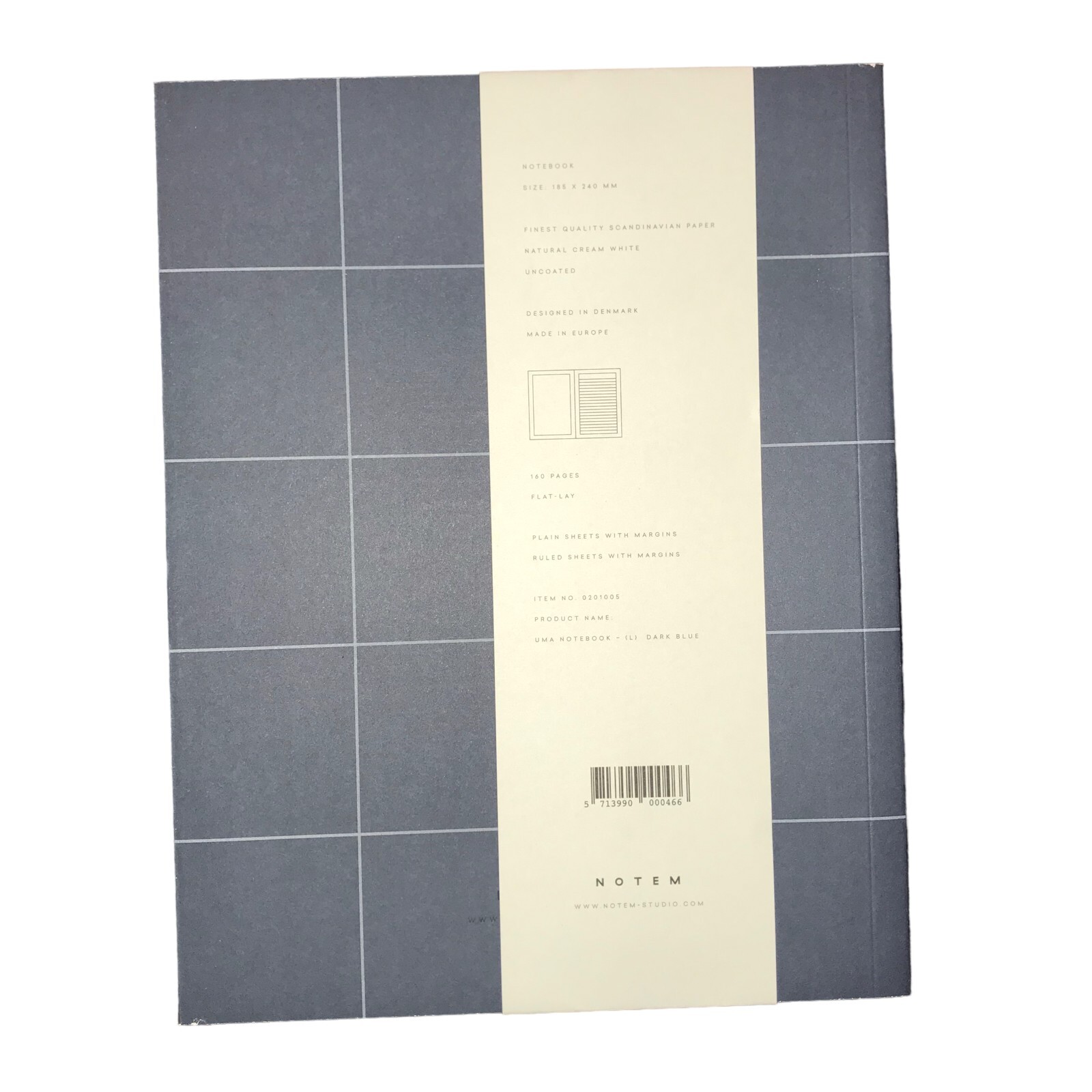 New Writing Journal Notebook, Blue Gray Grid, Blank, Notem Brand 160 Pages