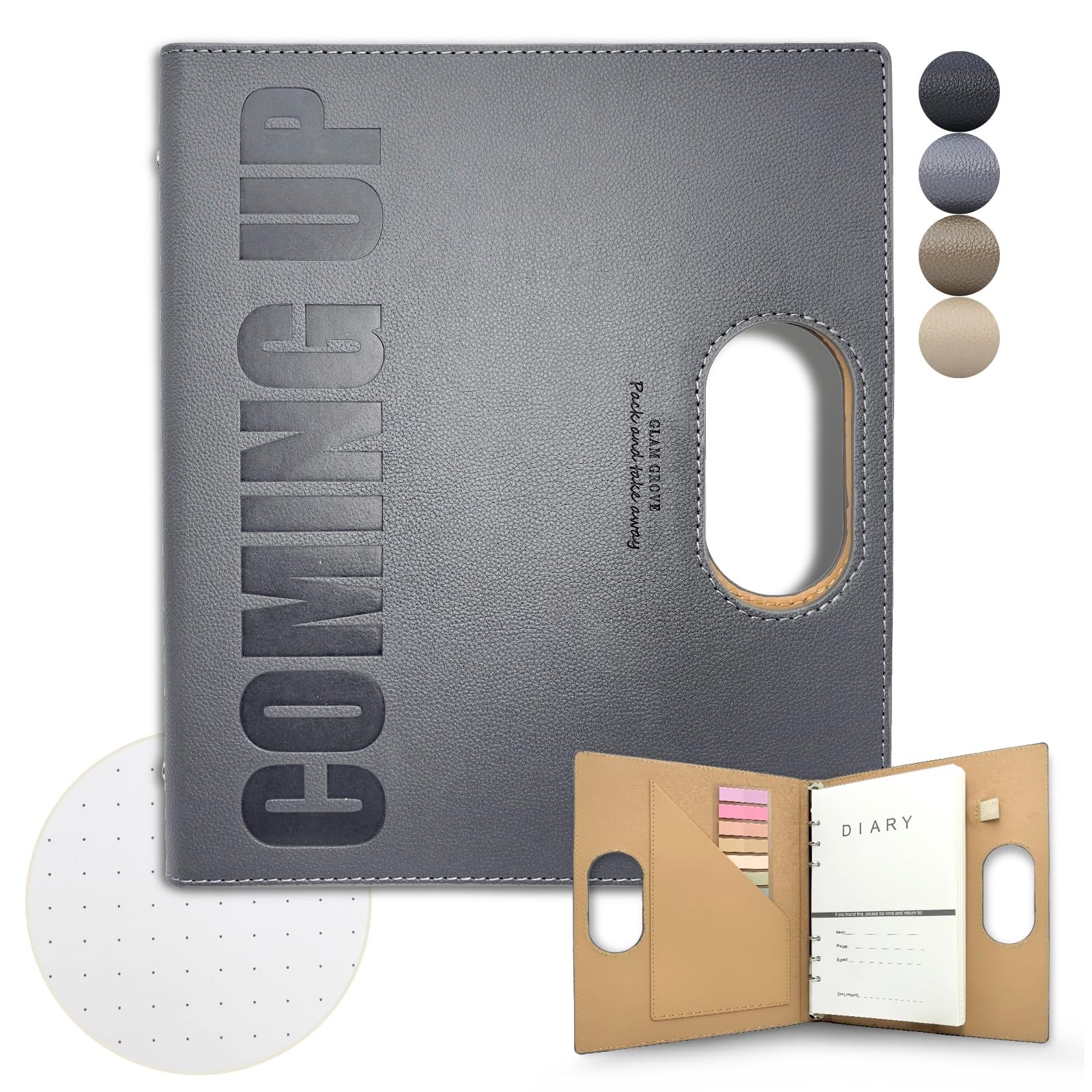 Dotted A5 Binder Portable Refillable Notebook – 5.8″ x 8.3″, 160 A5, Gray