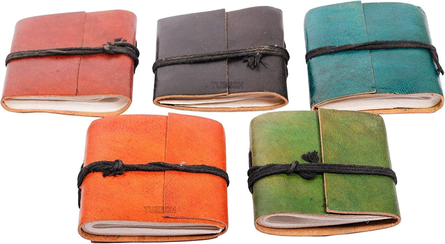 Handmade Leather Bound Mini Journal Notebook – Small Pocket Journal – Set of 5