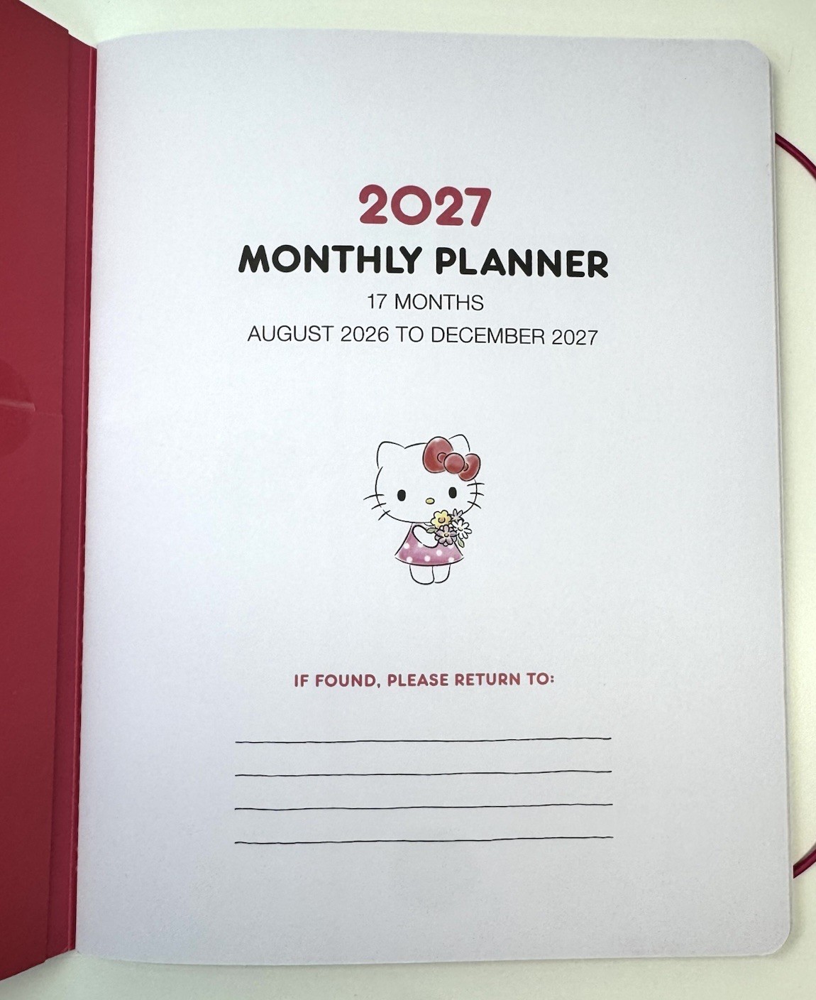 2027 Sanrio HELLO KITTY 17 Months Monthly Planner Pink Floral Size MEDIUM