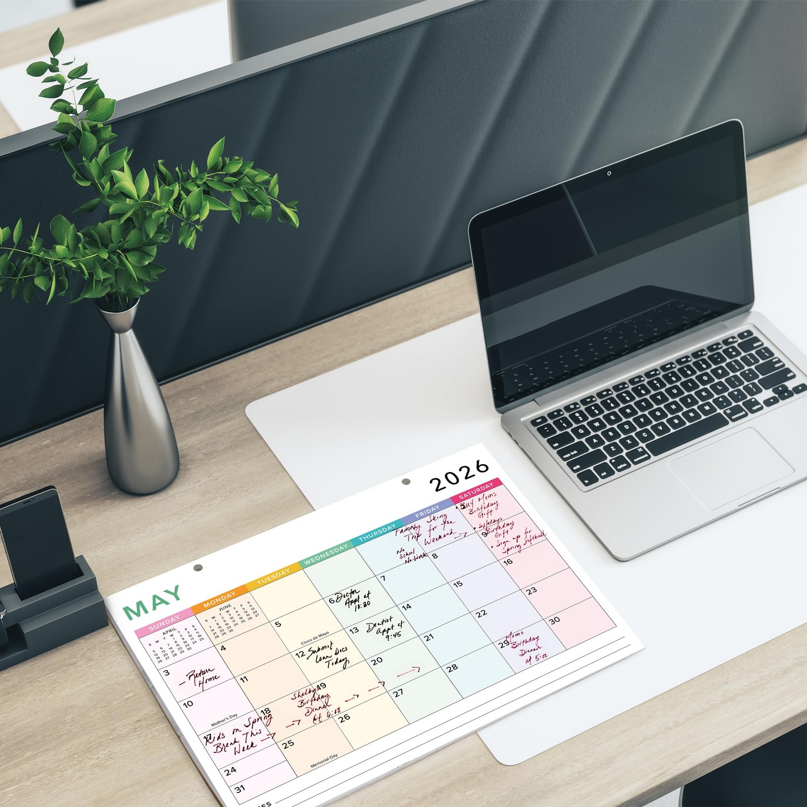 Colorful 2026 Desk Calendar January 2026 to July 2027 Planner