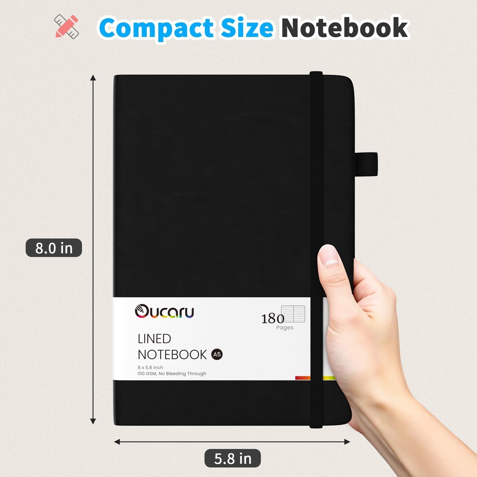 Oucaru Lined Journal Notebook, 2 Pack, 180 Pages, A5 2 Black &