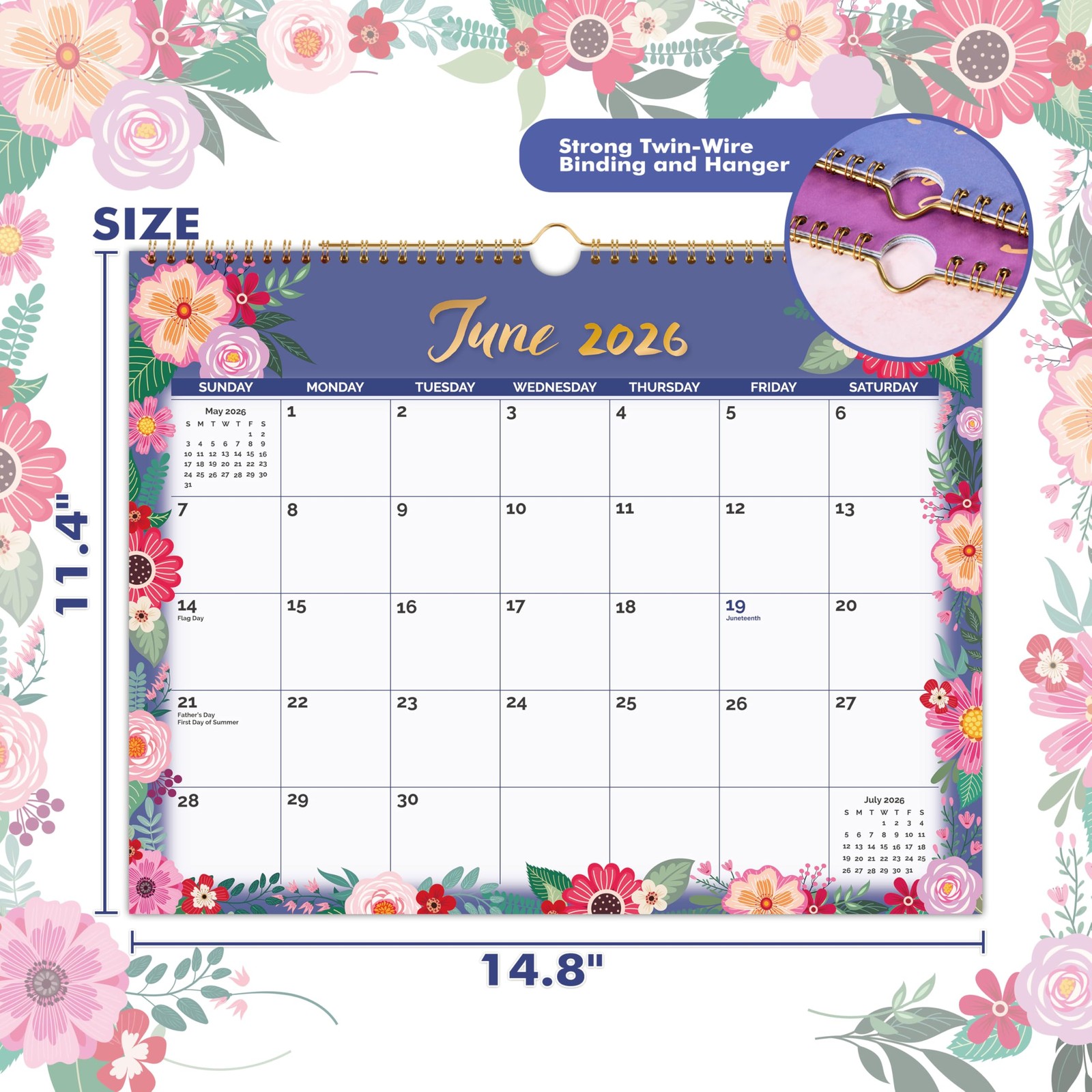 2026 Wall Calendar – 2026 covers 12 Middle(14.8 “x11.4”), gray