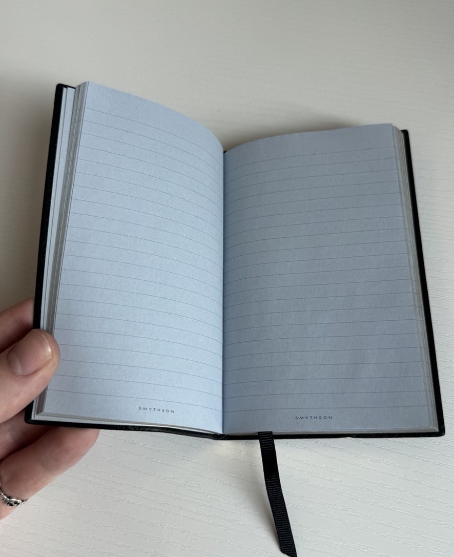 Unused Smythson of Bond Street Featherweight Black Leather Pocket Notebook