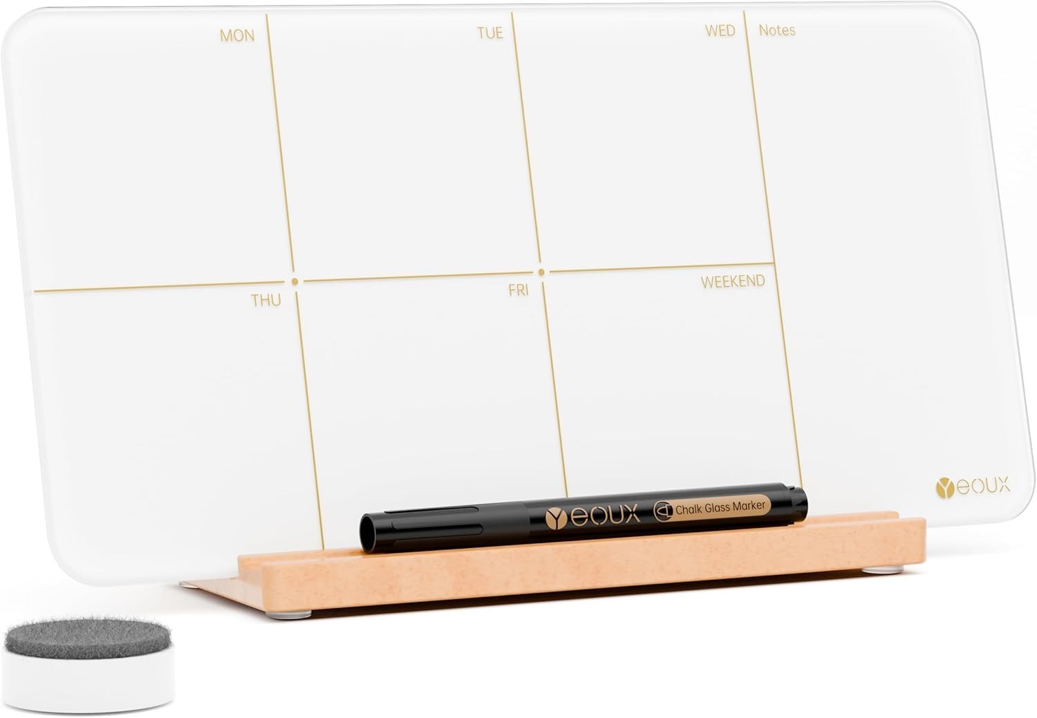 Elegant 12×6 Desktop Glass Weekly Planner Whiteboard – Includes Marker & Eraser