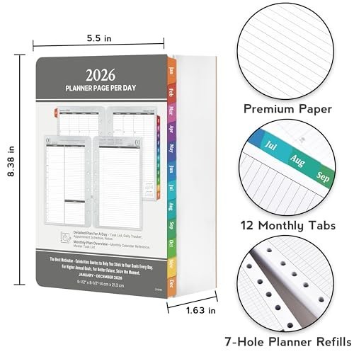 2026 Daily & Monthly Planner Refills, 2-Page Per Day, Ring-Bound Organizer, Tabs