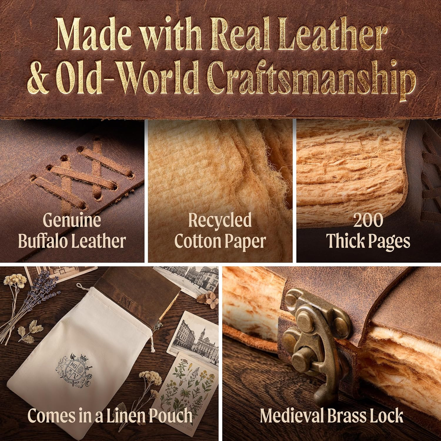 Writer’S Vintage Leather Journal 8X10 Inch | 200 Deckled Pages, Antique Manuscri