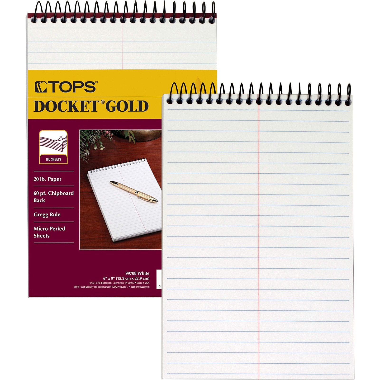 Tops Docket Gold Steno Book, 6″ x 9″, Gregg Rule, Clear 6 x 9 Inches, White