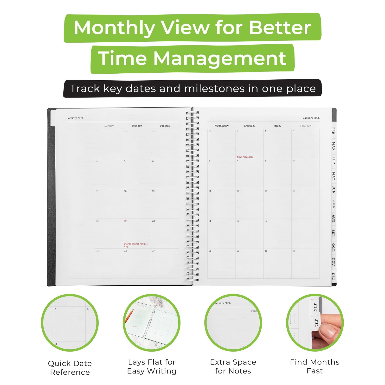 Walldeca 2026 Planner, Weekly & Monthly Planner 2026 (8.5 x 11-Inch), Black