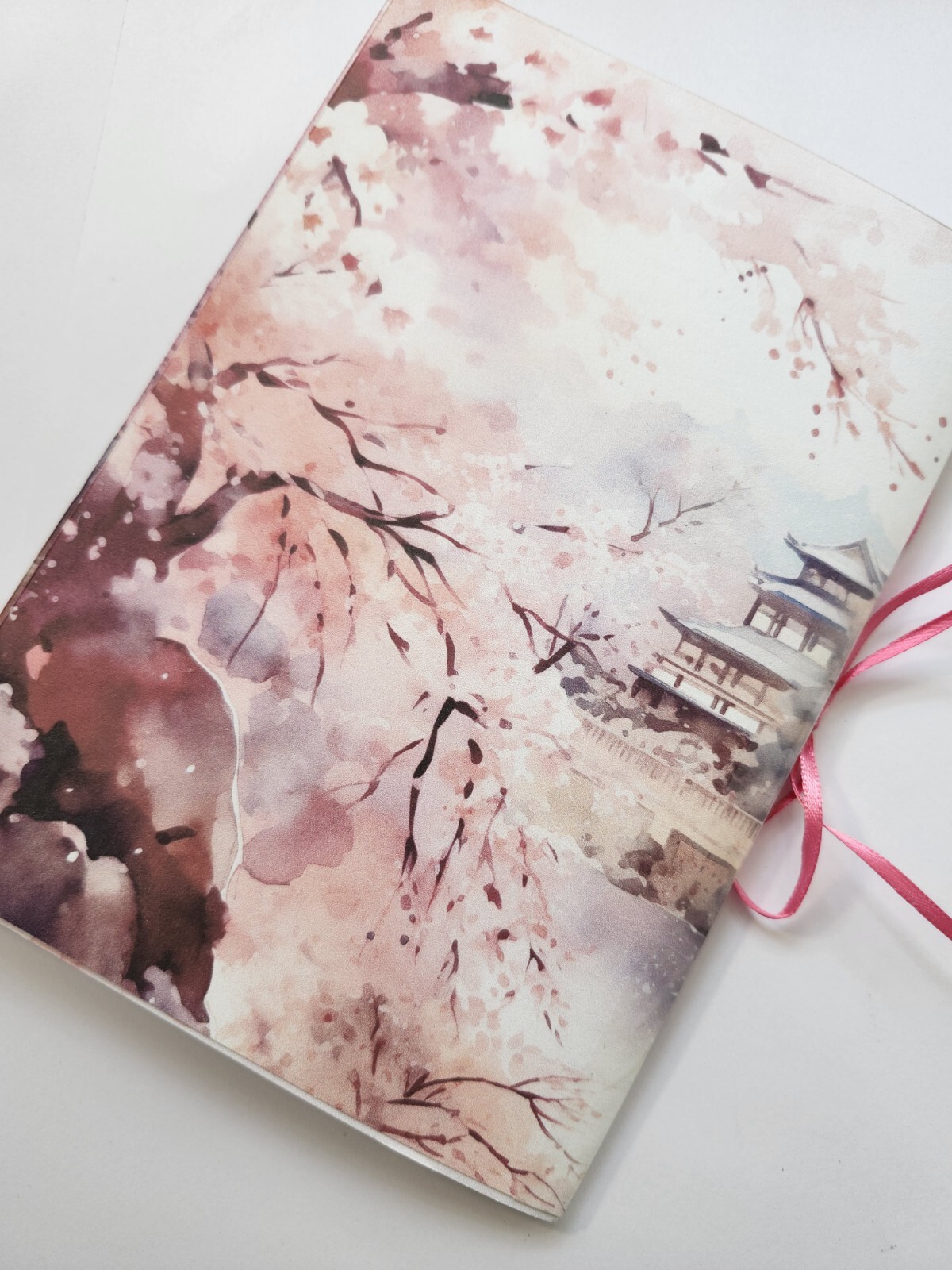 Junk Journal Blank Booklet “JAPANESE CHERRY BLOSSOMS” Handmade LG 8.5″x5.5″ 40pg