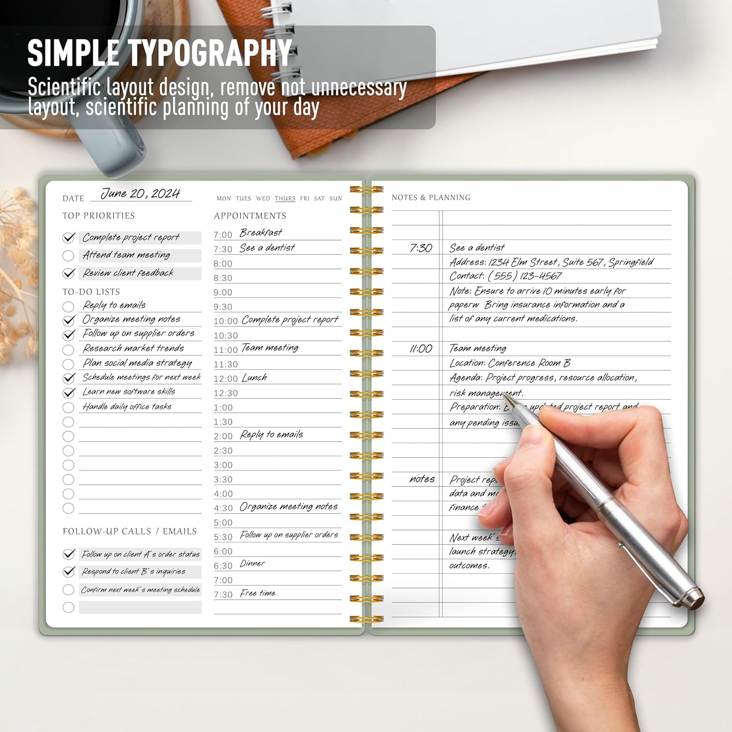 Daily Planner Undated – Simplified to Do List Notebook with Hourly Schedules, Sp
