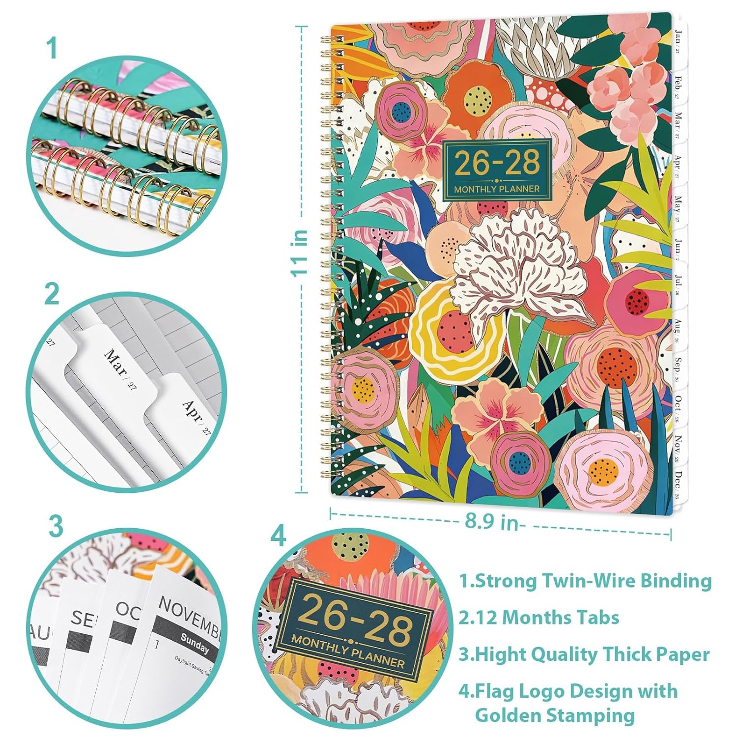2026-2028 Monthly Planner 9 x 11 Inches July 2026 June 2028 Daily Weekly