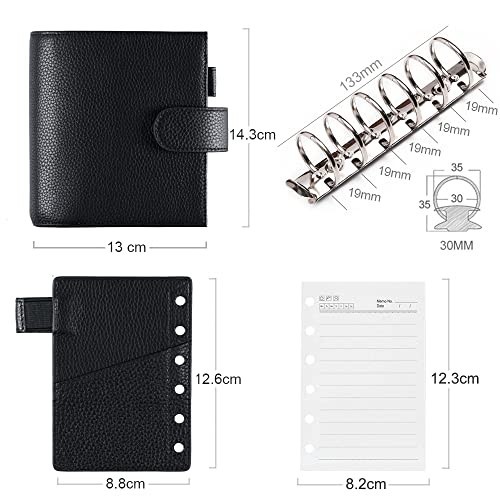 Genuine Leather Planner Binder Organizer 30mm Ring Pebble Black Refillable