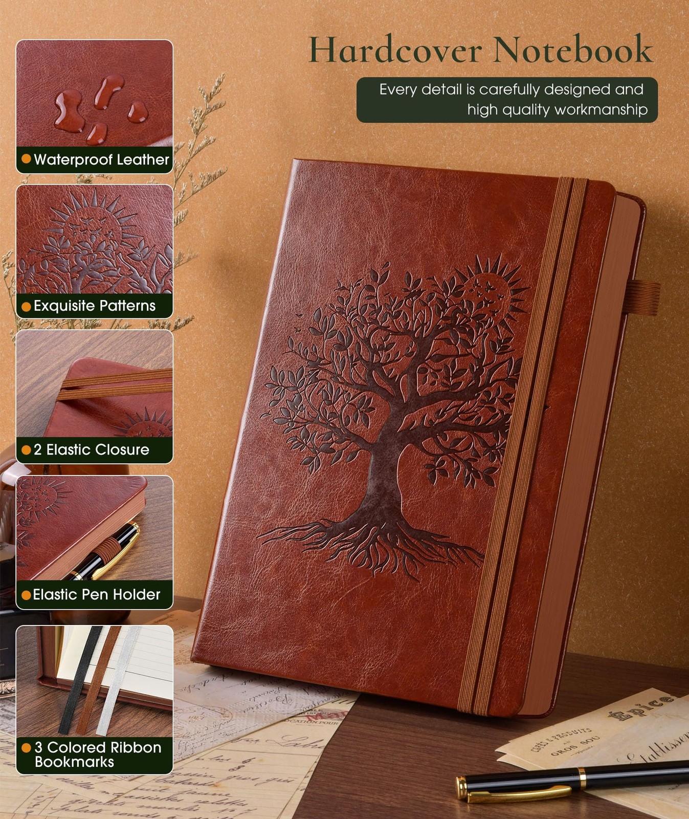 Vintage Leather Journal with 300 Numbered Pages,A4 A4 (8.5in X 11.3in), Brown