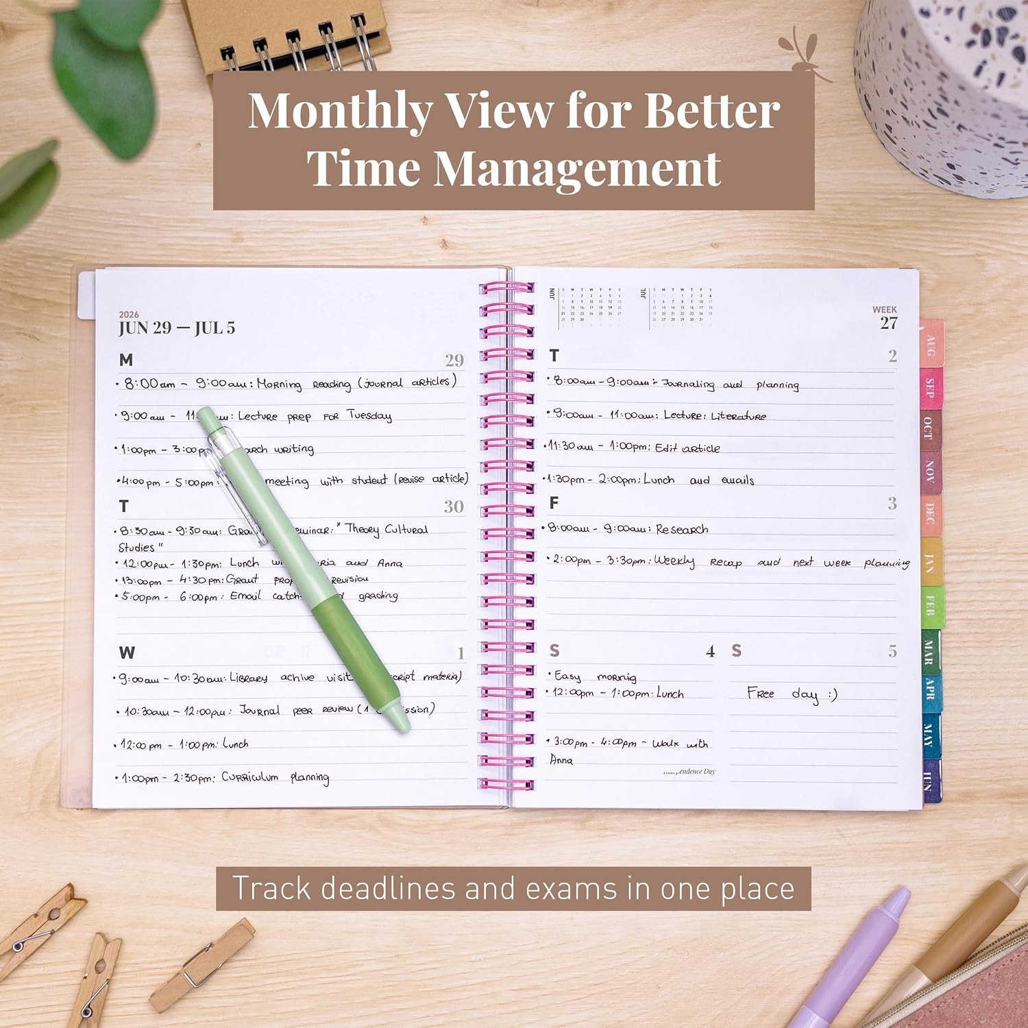 Stylish Pink Academic Planner 2026-2027 with Twin-Wire Binding – 8 x 6 Inches
