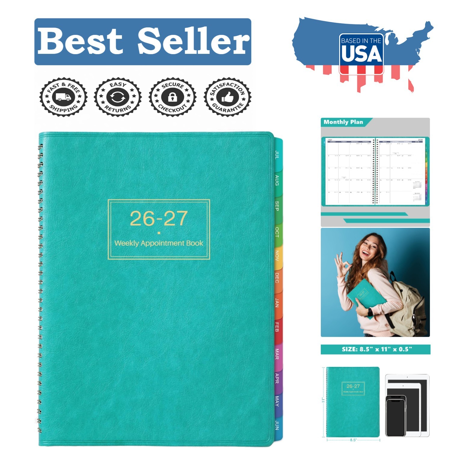Luxury 2026-2027 Appointment Book – Large 8.5″ x 11″, Daily Time Management Tool