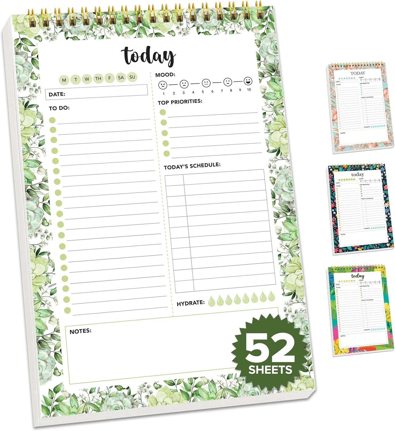 Decorably 52 Sheets Greenery Undated Daily to Do List Notepad with Water Tracker