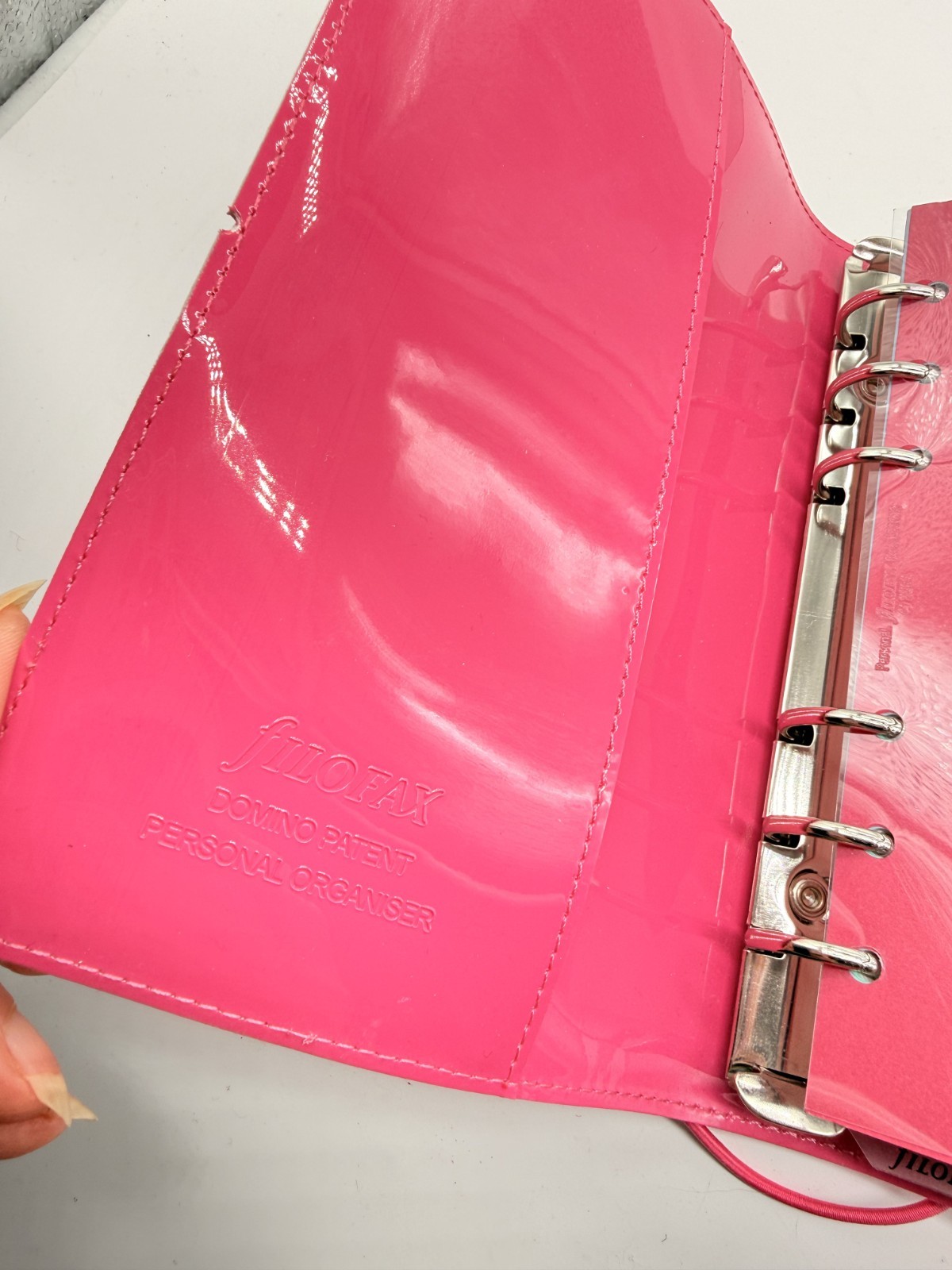Domino Filofax Patent Organizer, Personal Size, Pink- High-Gloss, unused/new co.