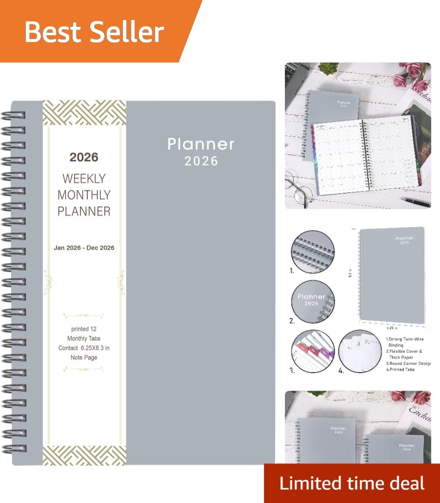 Adult 2026 Planner with Flexible Cover and Monthly Tabs