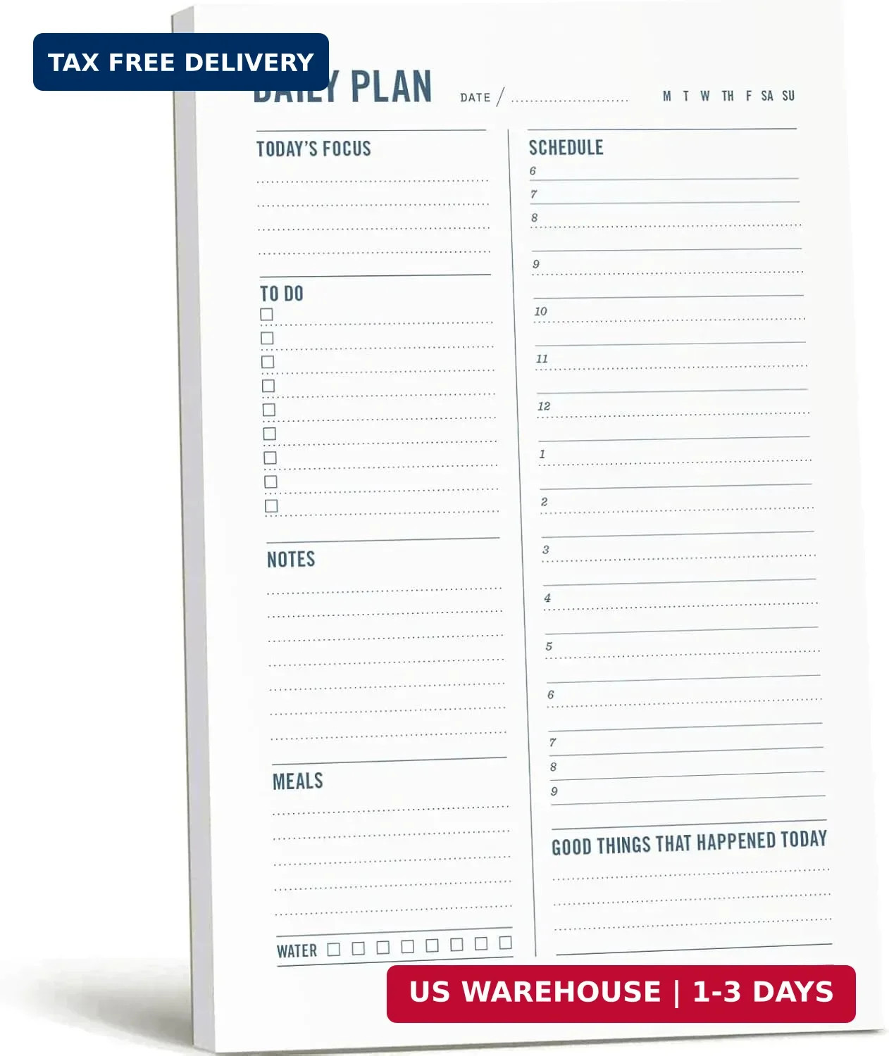 Daily Planner Notepad with Hourly Schedule – ADHD Planner, Time Block Planning P