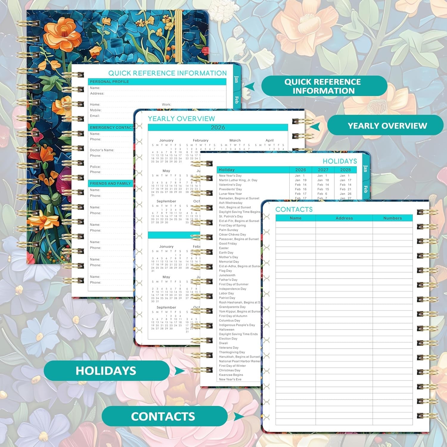 2026 Calendar Planner with Tabs – Hardcover & Twin-Wire, 6.5″ x 8.5″