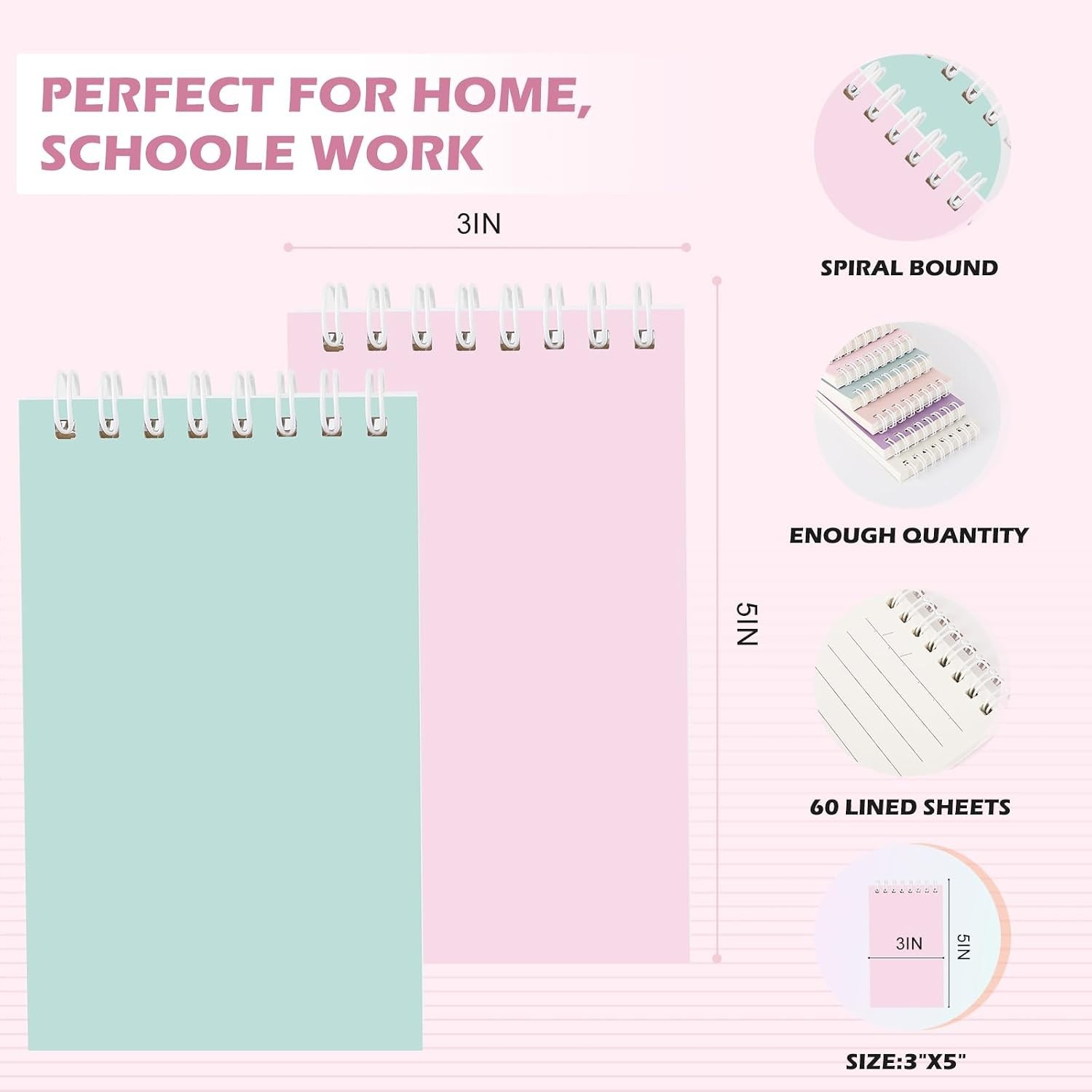 Small Spiral Notebooks 3×5 – Assorted Delightful Colors