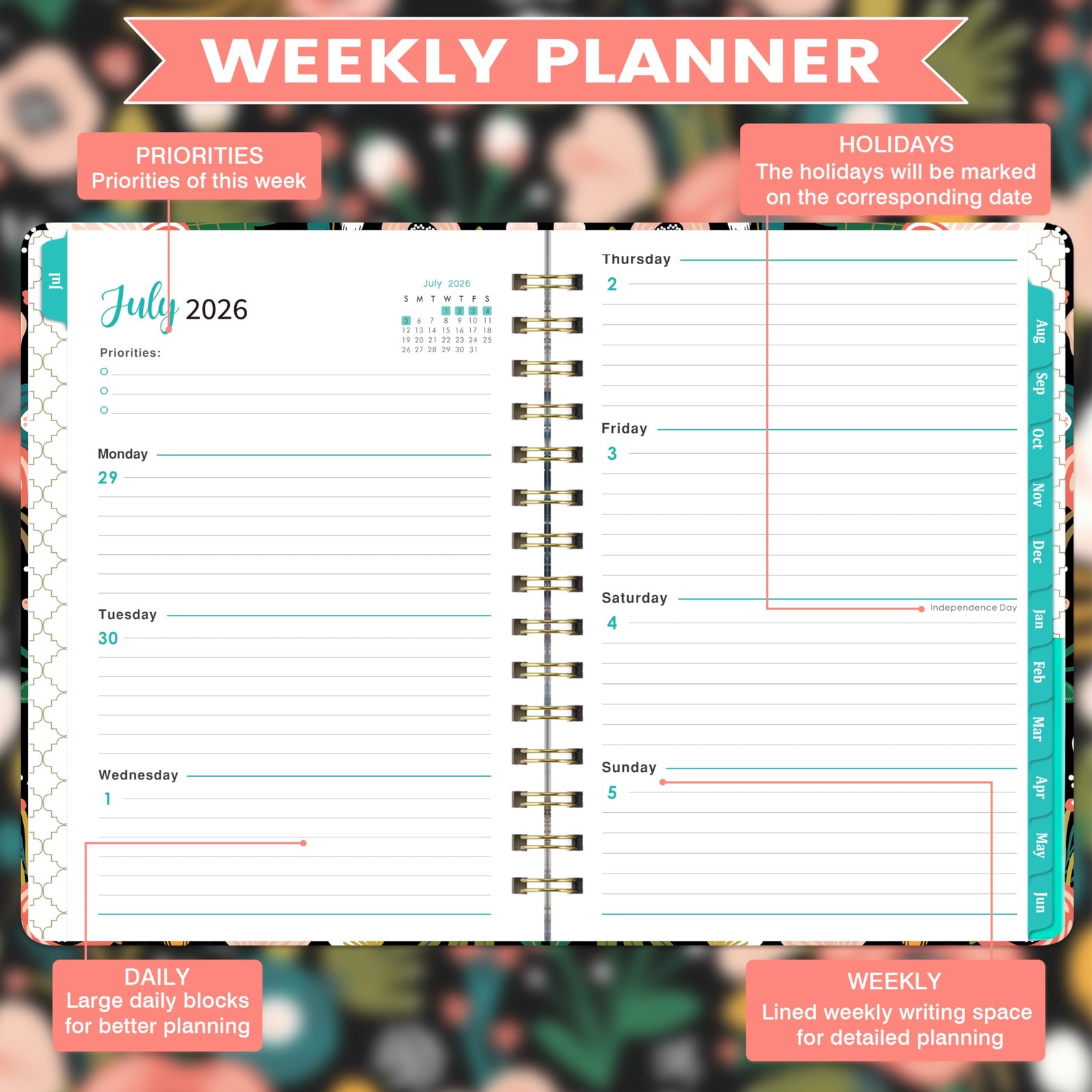 Planner 2026-2027 – Weekly Monthly from July 6.4 x 8.5 inches, Black