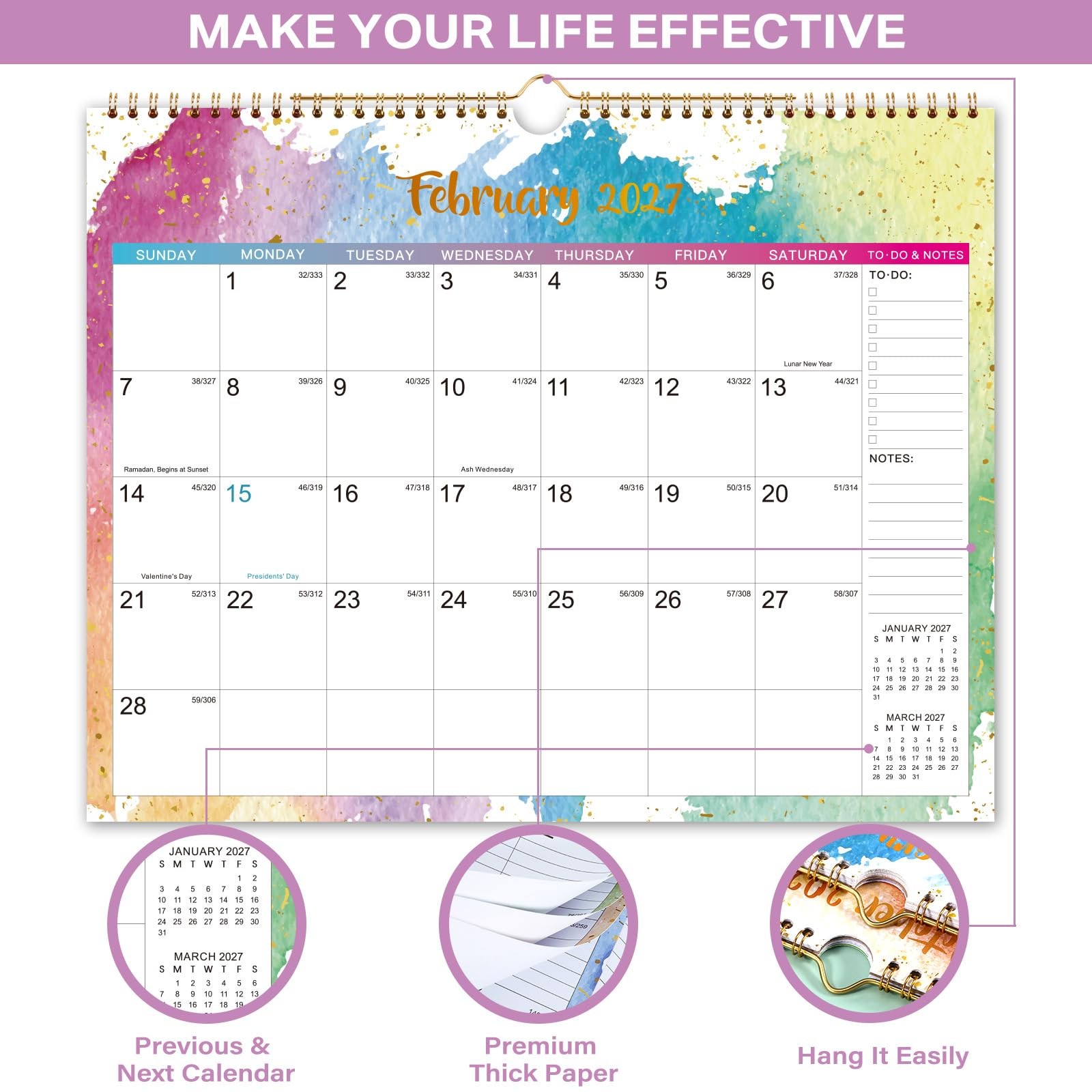 Wall Calendar 2026-2027 – Calendar, JUL 2026 – 14.8″ x 11.5″, white