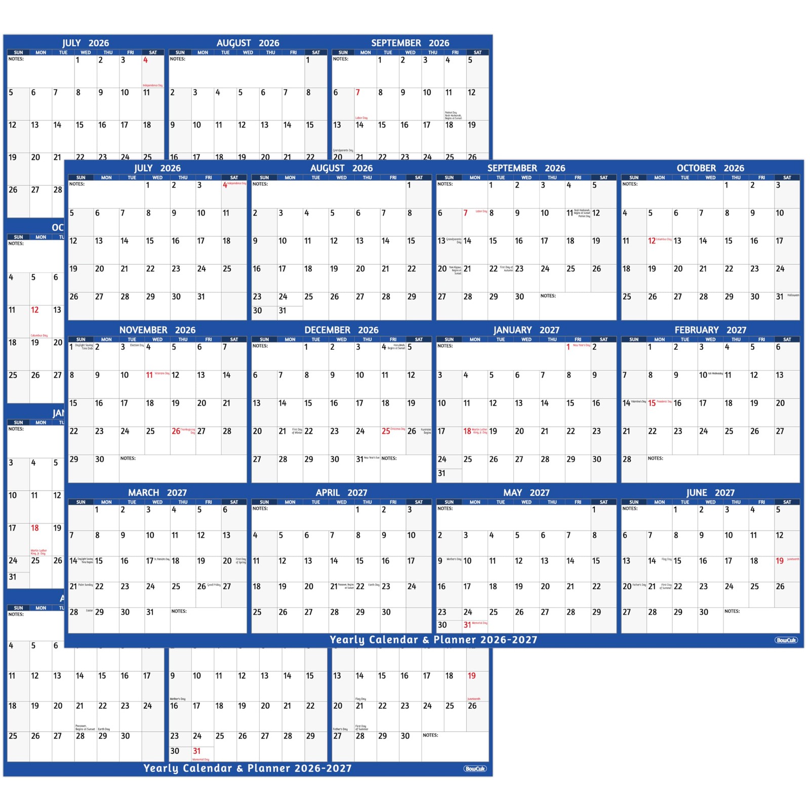 2026-2027 Dry Erase Calendar – Large Yearly Wall calendar, 38.2” x 25.2”,…