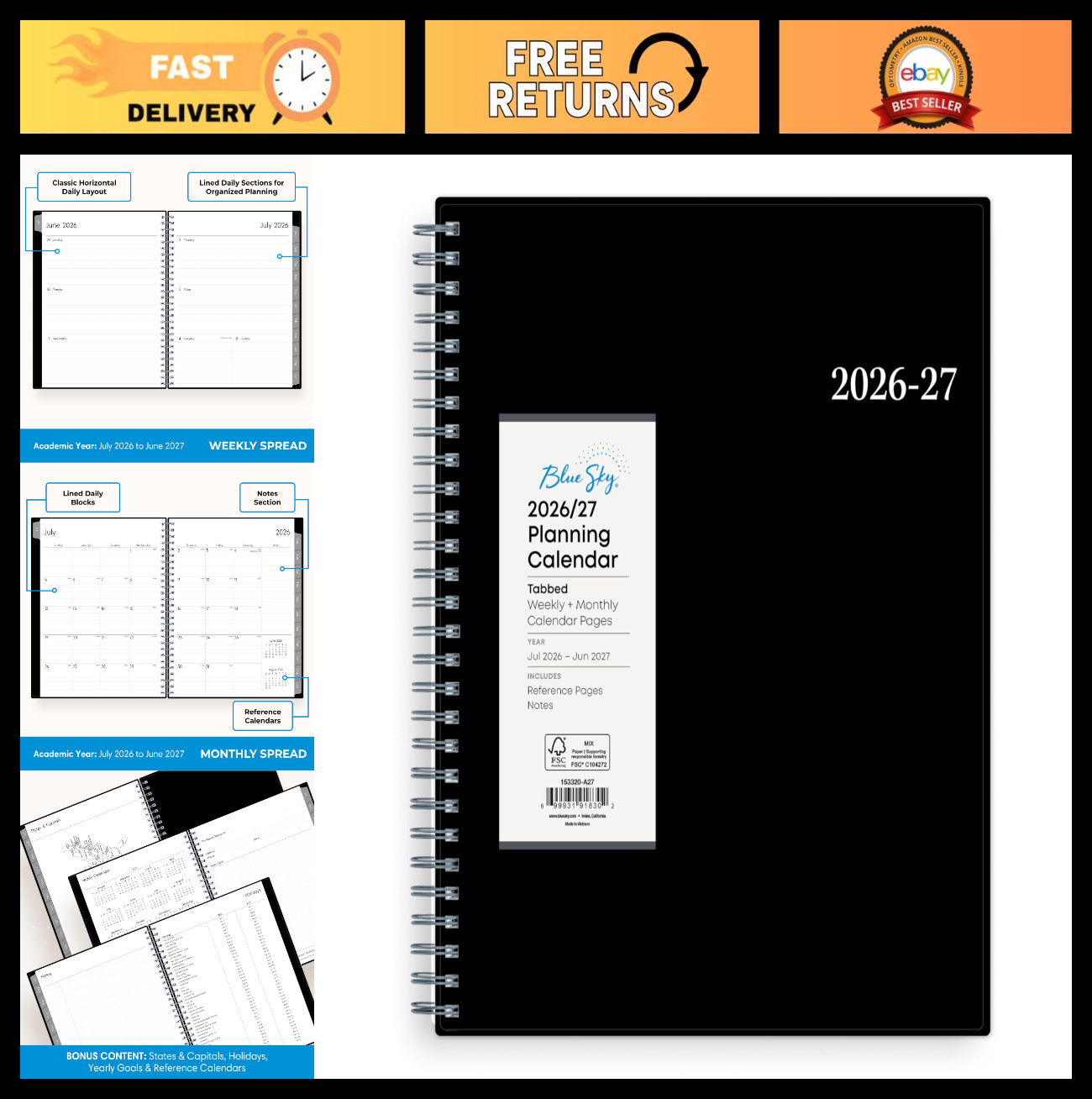 Weekly & Monthly Academic Planner 2026-2027, 8″x10.875″, Flexible Cover, Wirebou