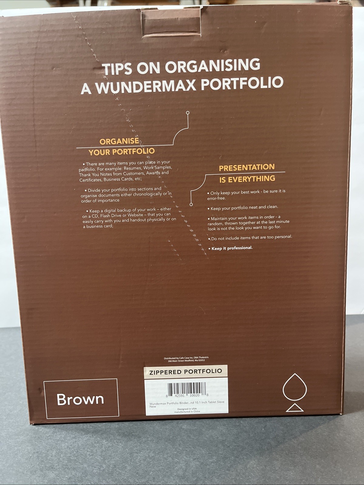 Wundermax Vegan Leather Portfolio Zipper Padfolio Organizer Notepad Tablet Brown