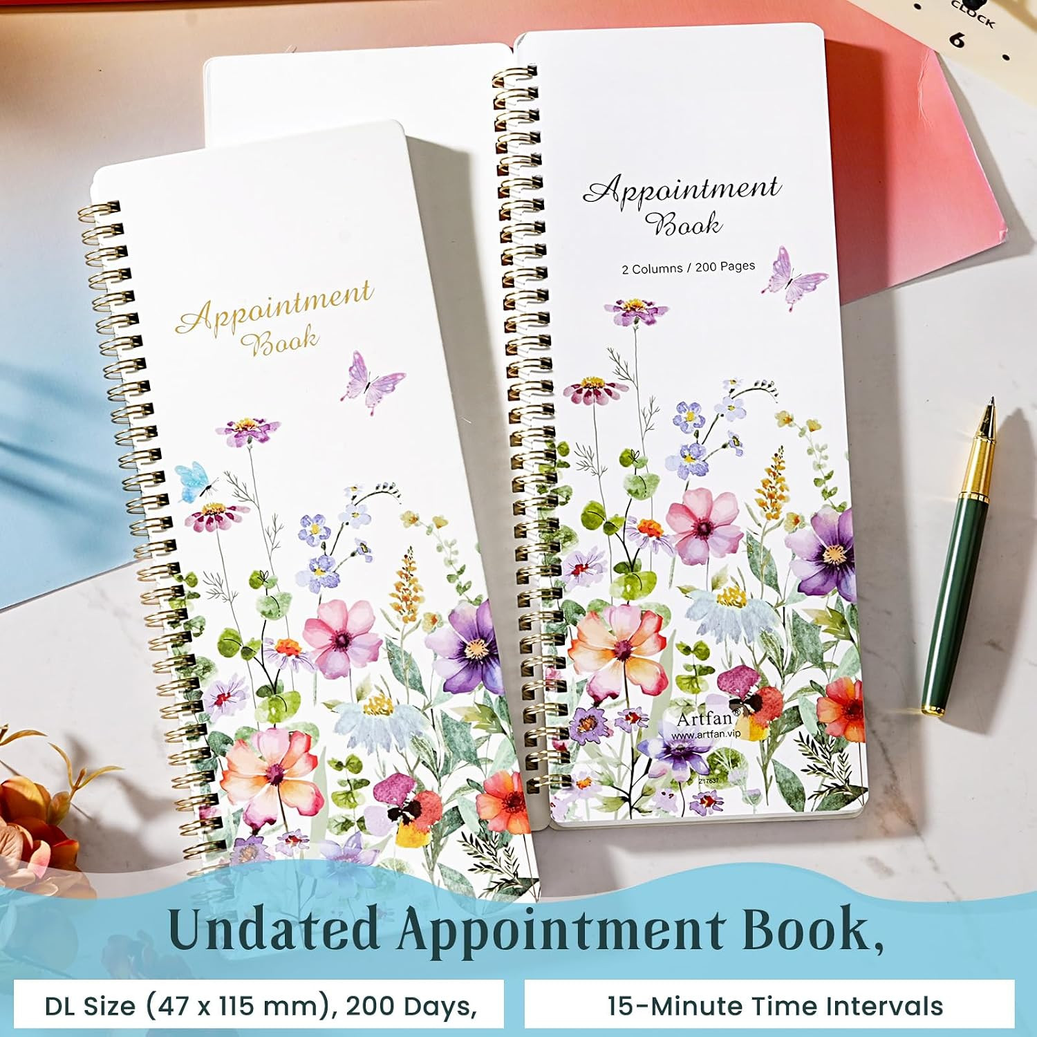 Salon Appointment Book – 11.5″ X 4.7″, 2 Columns, Undated, 6 AM – 9 PM, Professi
