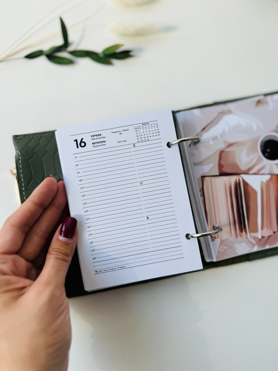 Natural Leather notebook cover A7 2 rings mini wallet. Dated 2026 planner gift.
