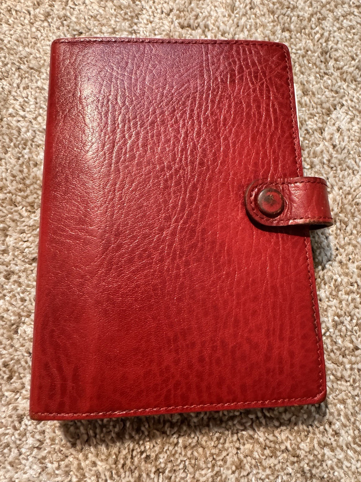 Vtg Day Runner Red Genuine Leather Planner 6-Ring Binder Compact Organizer + Tab